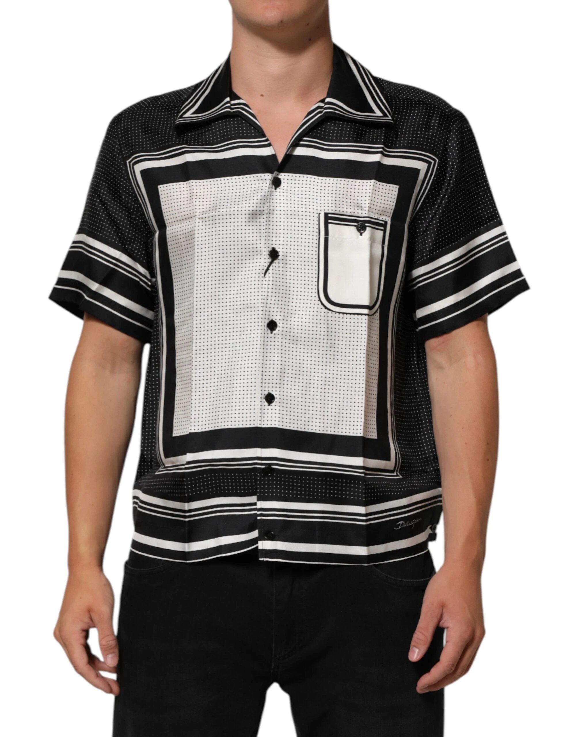 Dolce & Gabbana Black White StripeDot Print Casual Polo Shirt by Dolce & Gabbana