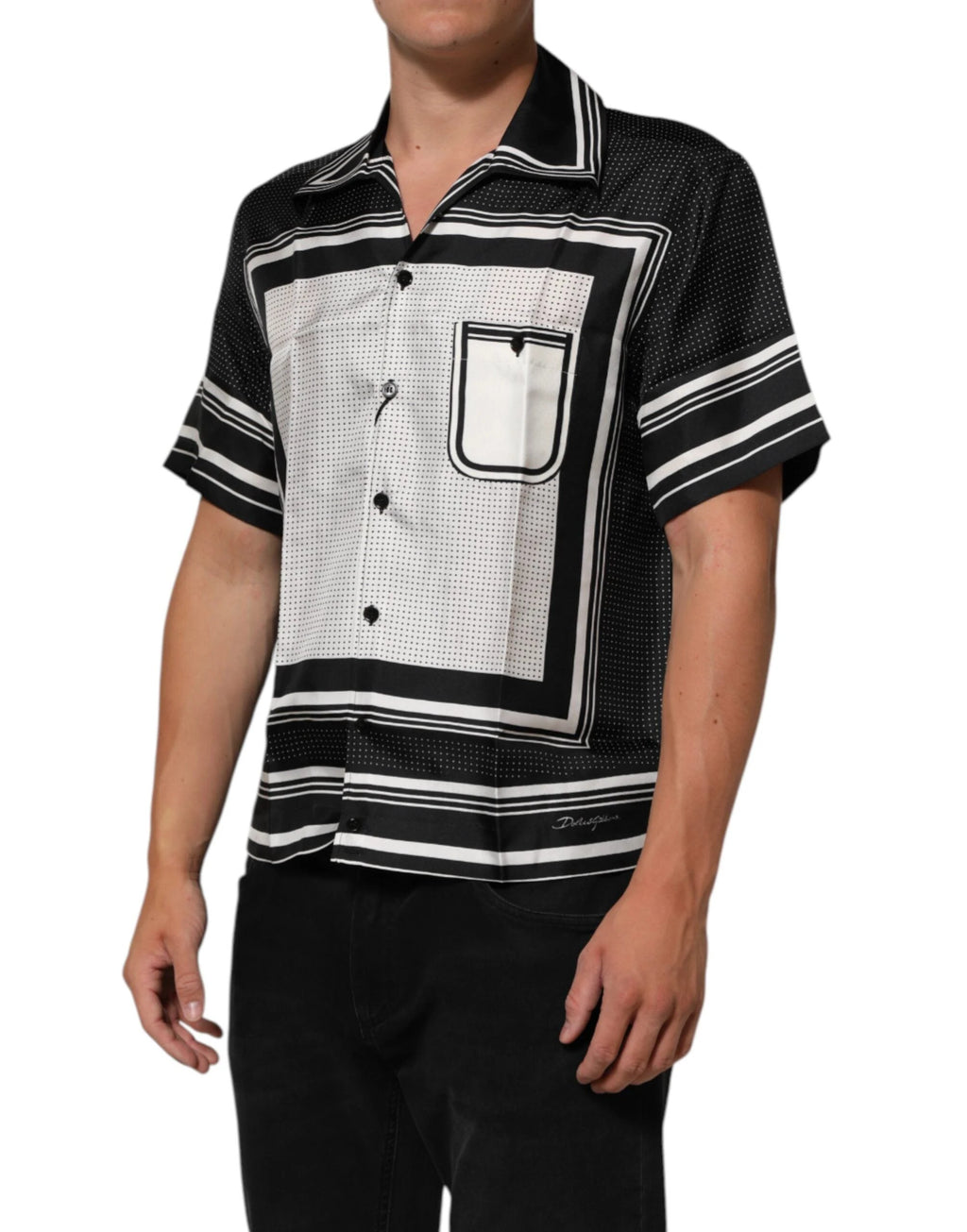 Dolce & Gabbana Black White StripeDot Print Casual Polo Shirt by Dolce & Gabbana