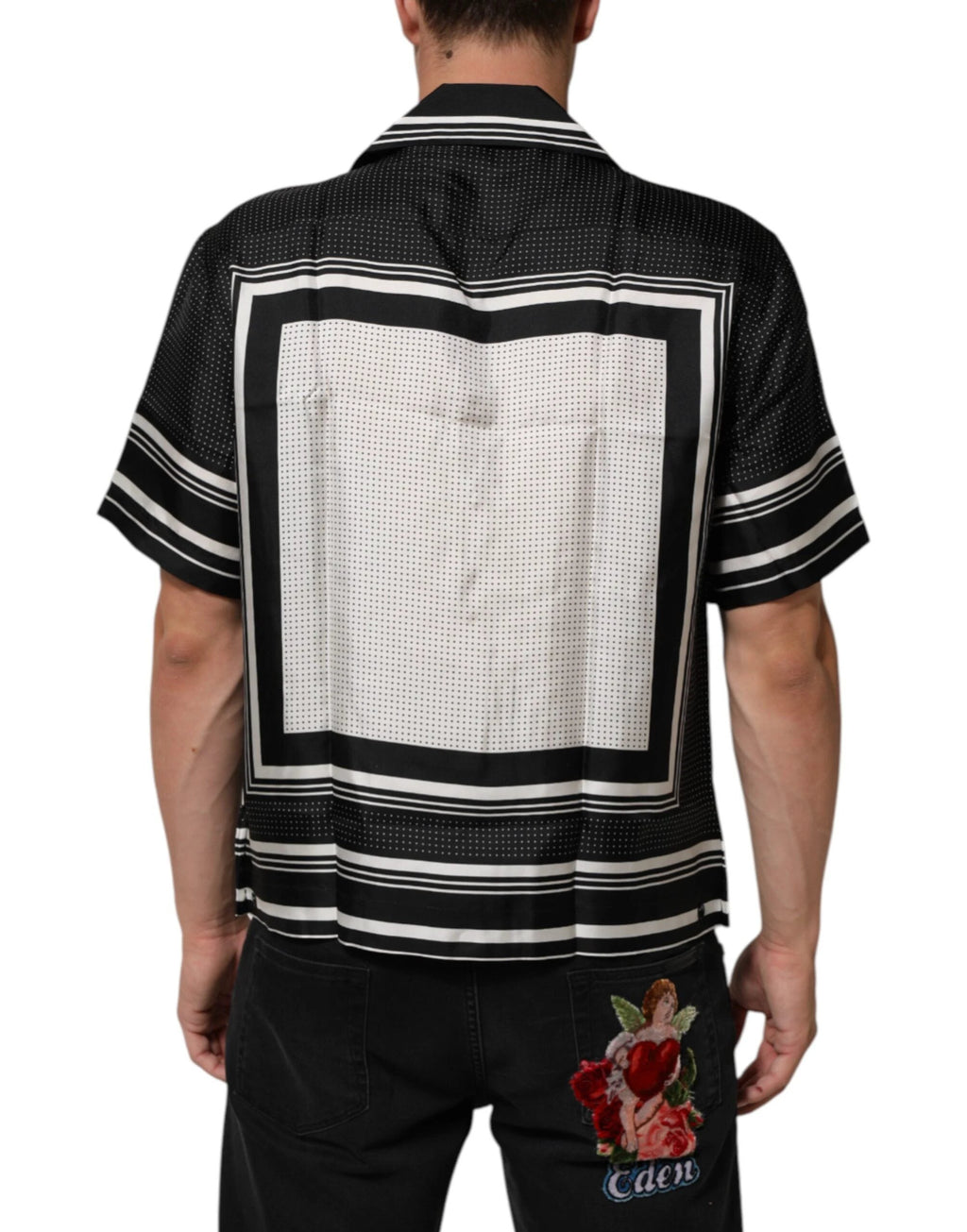 Dolce & Gabbana Black White StripeDot Print Casual Polo Shirt by Dolce & Gabbana