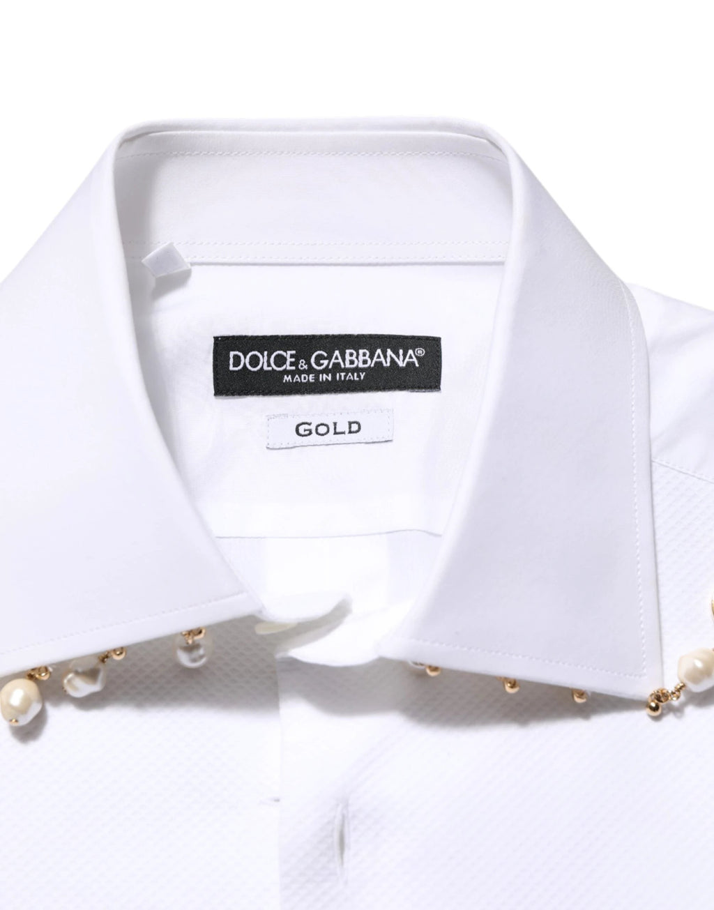 Dolce & Gabbana White Cotton DG Logo Pearl GOLD Formal Shirt by Dolce & Gabbana