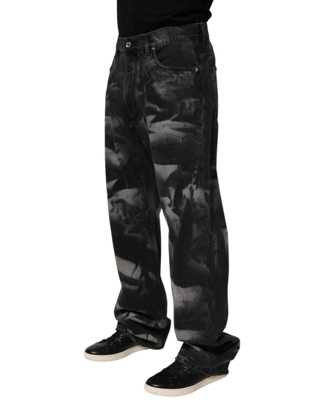 Dolce & Gabbana Black Marbled Effect Straight Men Denim Jeans by Dolce & Gabbana