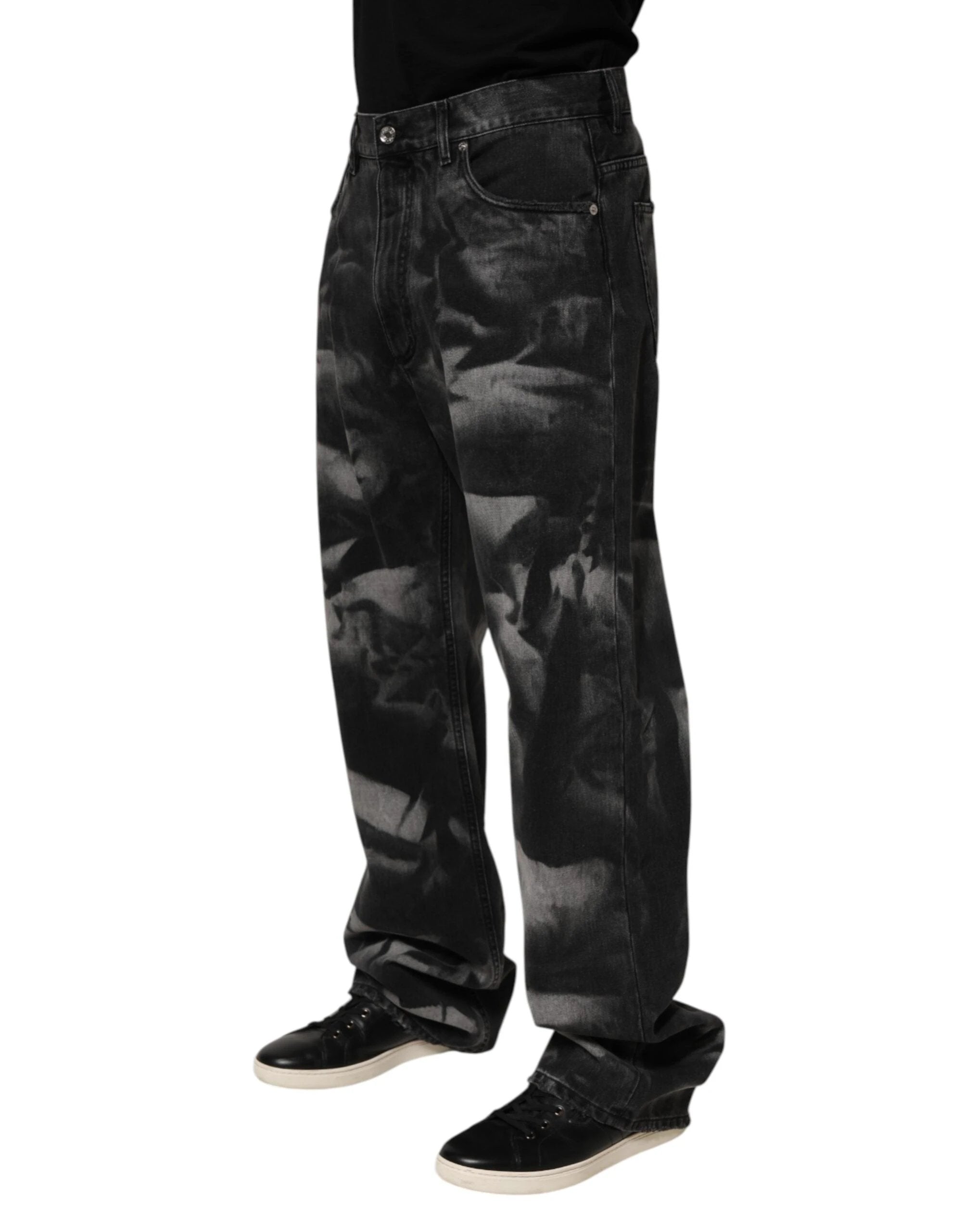 Dolce & Gabbana Black Marbled Effect Straight Men Denim Jeans by Dolce & Gabbana