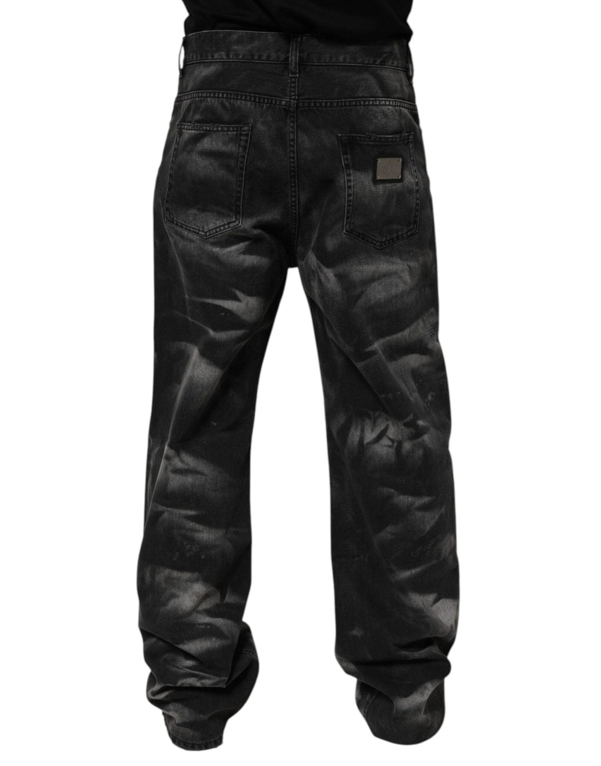 Dolce & Gabbana Black Marbled Effect Straight Men Denim Jeans by Dolce & Gabbana