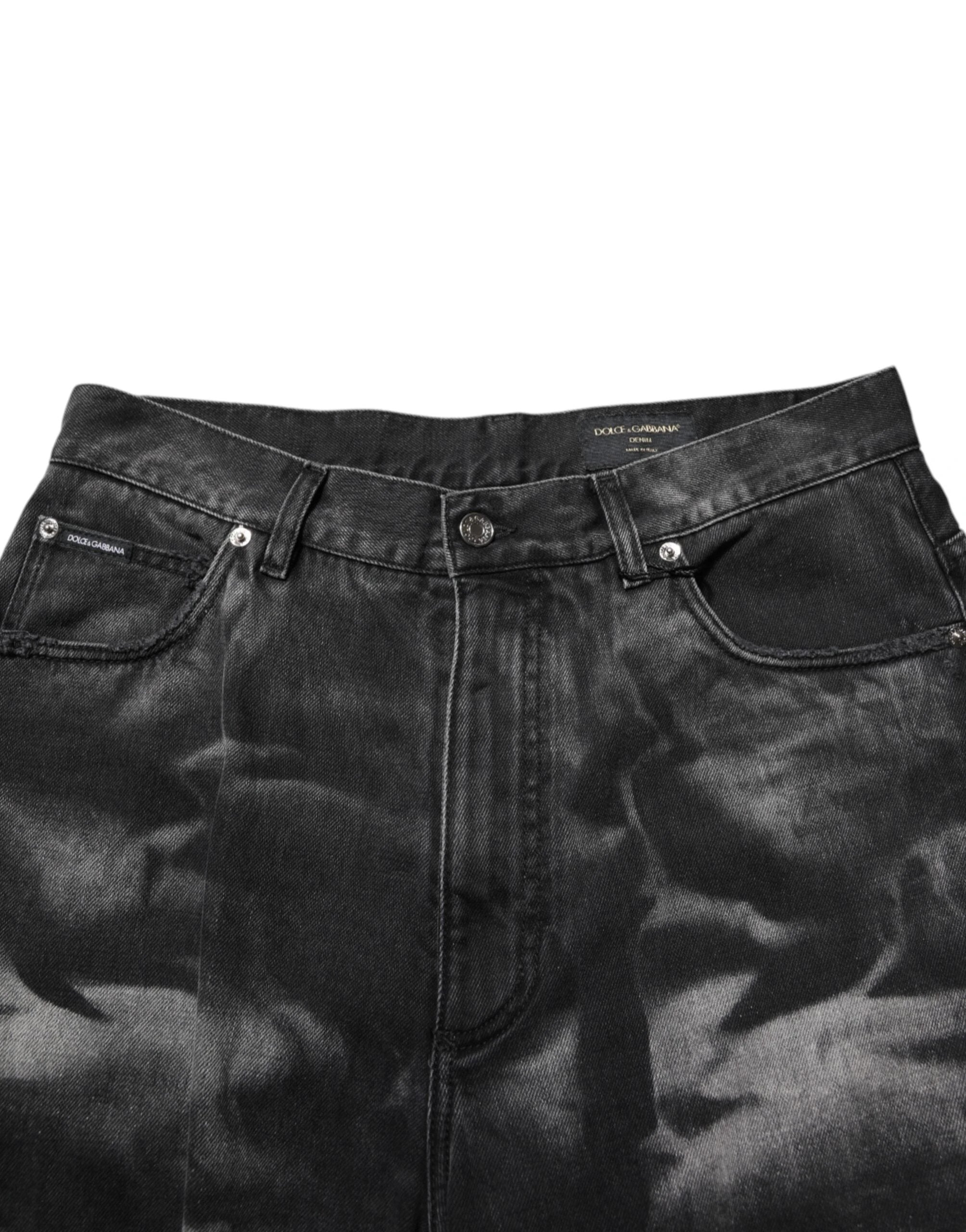 Dolce & Gabbana Black Marbled Effect Straight Men Denim Jeans by Dolce & Gabbana