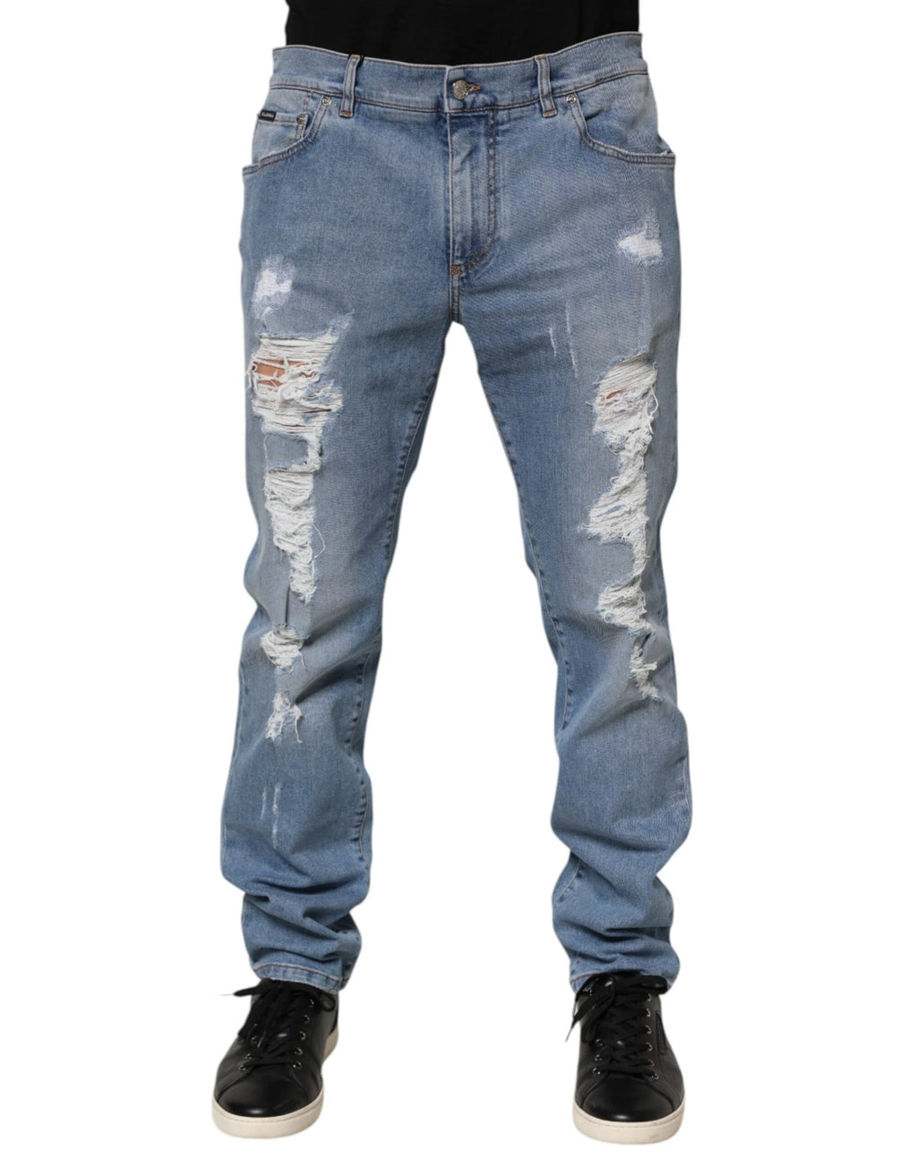 Dolce & Gabbana Blue Tattered Slim Fit Cotton Denim Jeans by Dolce & Gabbana