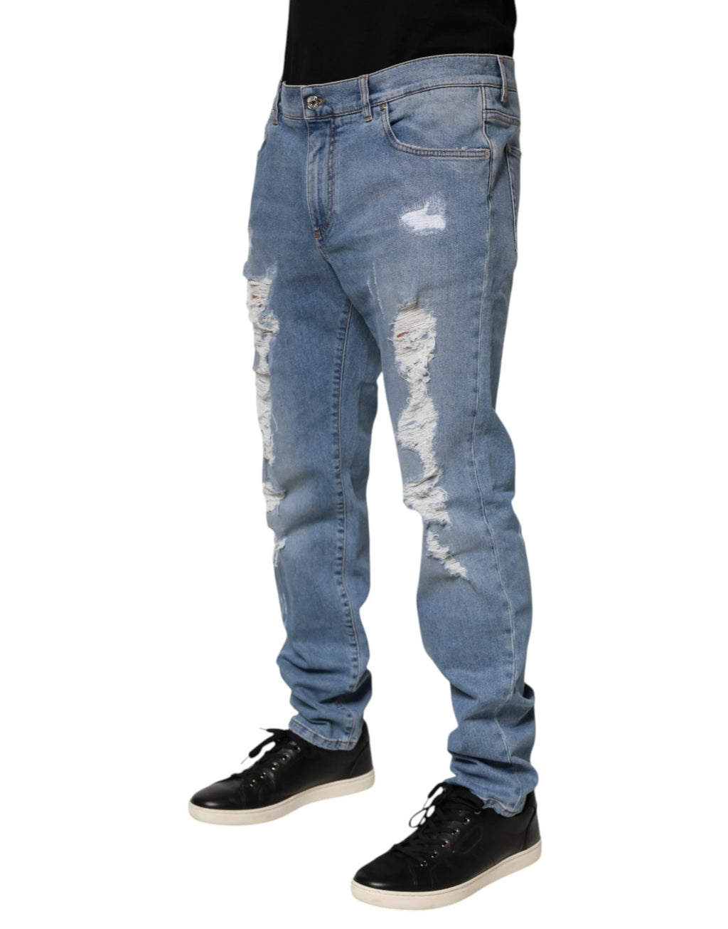 Dolce & Gabbana Blue Tattered Slim Fit Cotton Denim Jeans by Dolce & Gabbana