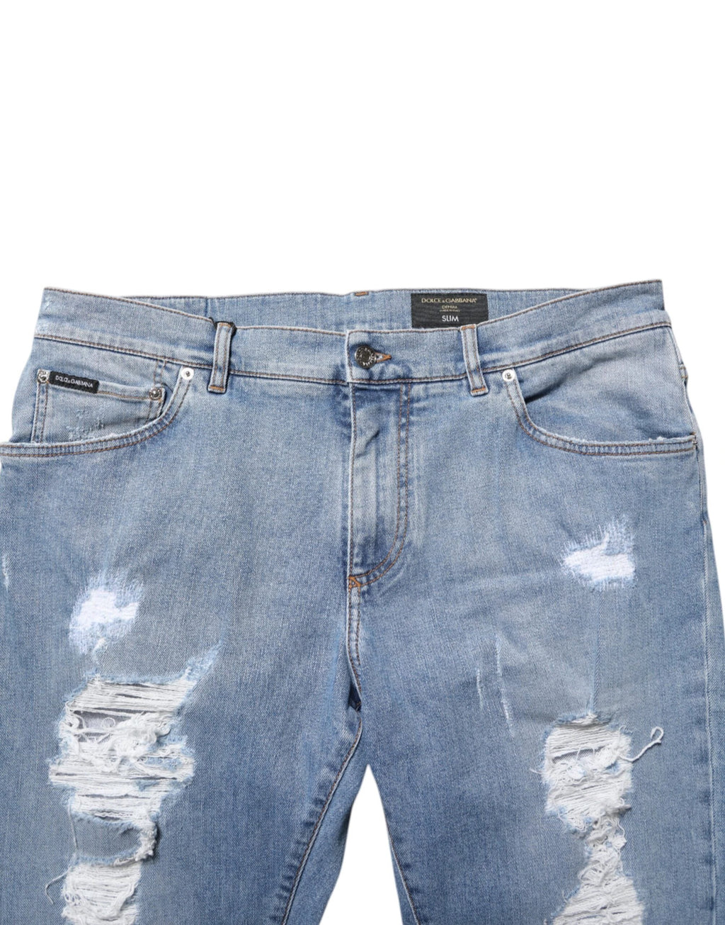 Dolce & Gabbana Blue Tattered Slim Fit Cotton Denim Jeans by Dolce & Gabbana