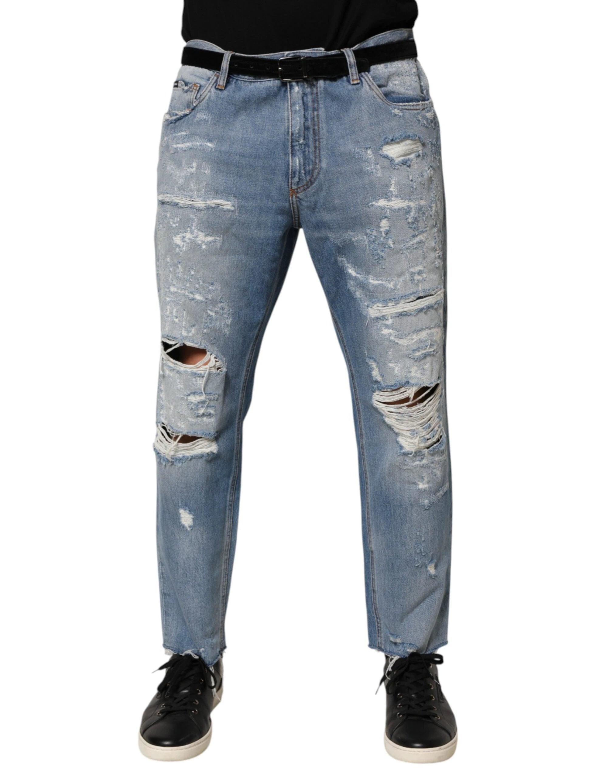 Dolce & Gabbana Blue Distressed Ripped Denim Trouser Jeans by Dolce & Gabbana