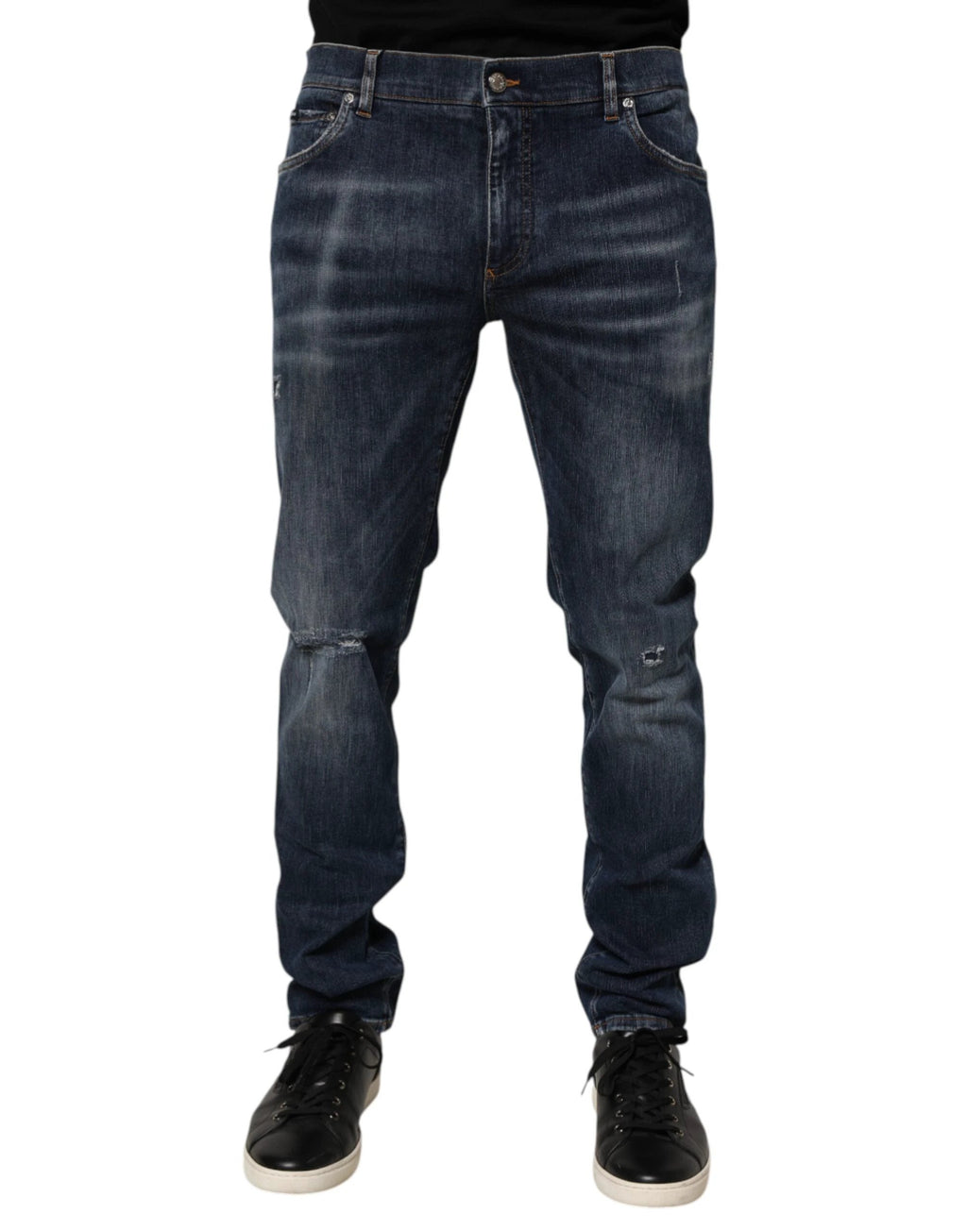 Dolce & Gabbana Dark Blue Washed Running Ripped Denim Jeans by Dolce & Gabbana
