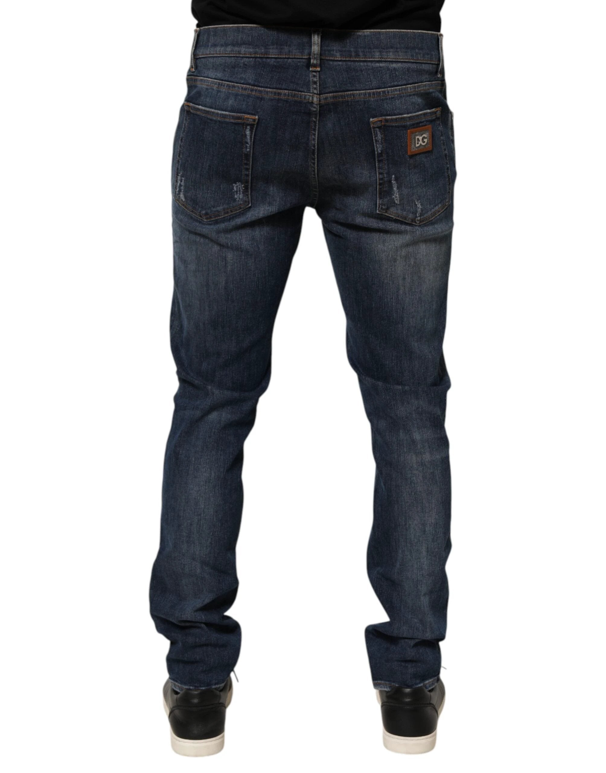 Dolce & Gabbana Dark Blue Washed Running Ripped Denim Jeans by Dolce & Gabbana