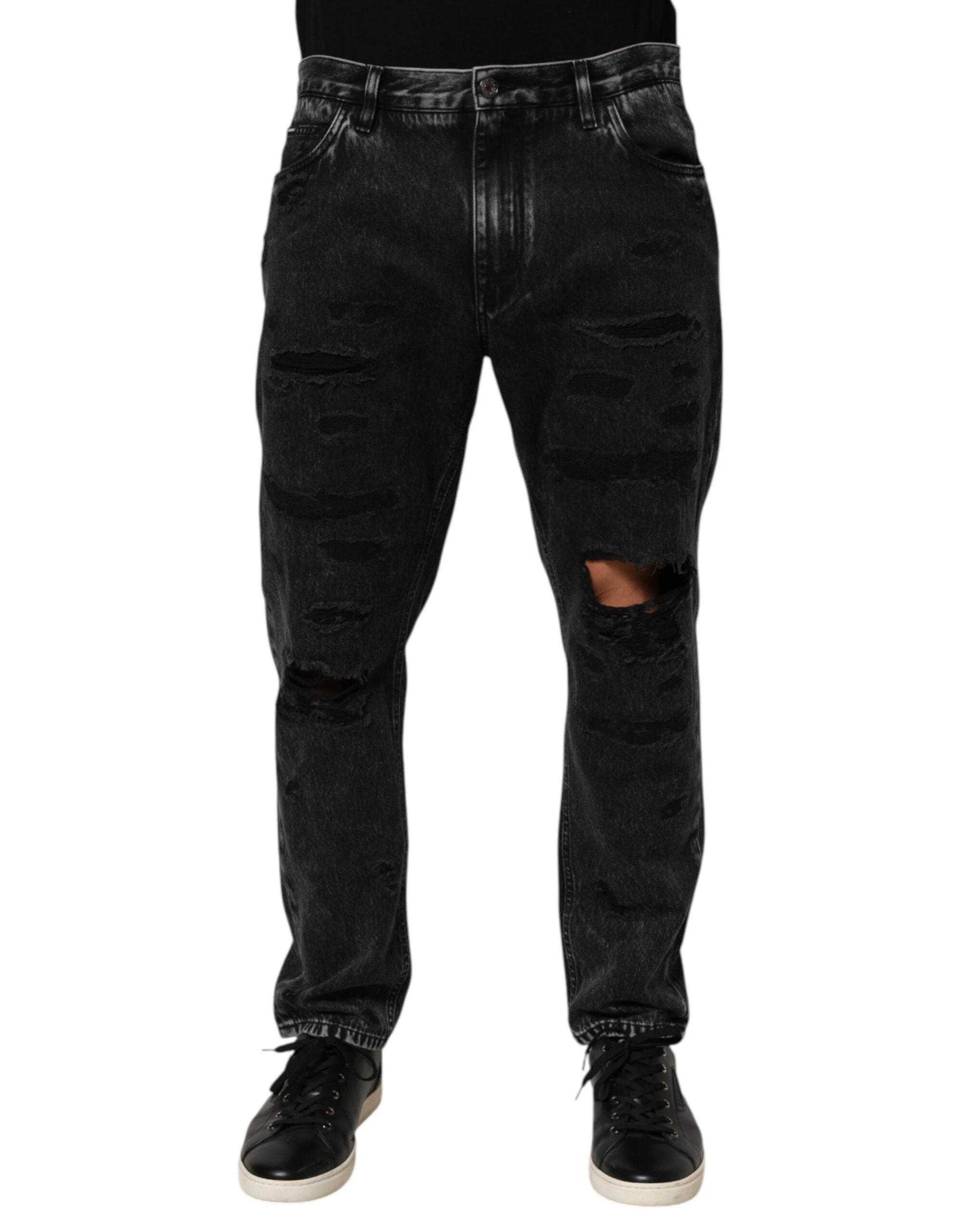 Dolce & Gabbana Black Washed Ripped Loose Cotton Denim Jeans by Dolce & Gabbana
