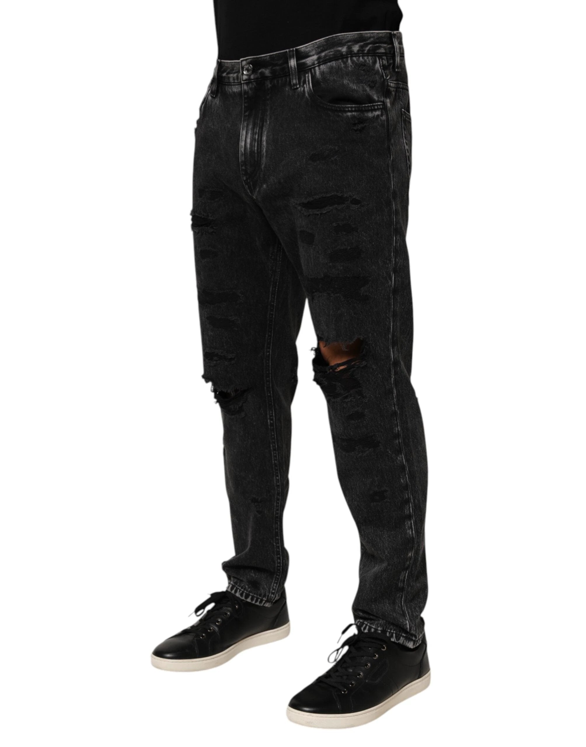 Dolce & Gabbana Black Washed Ripped Loose Cotton Denim Jeans by Dolce & Gabbana