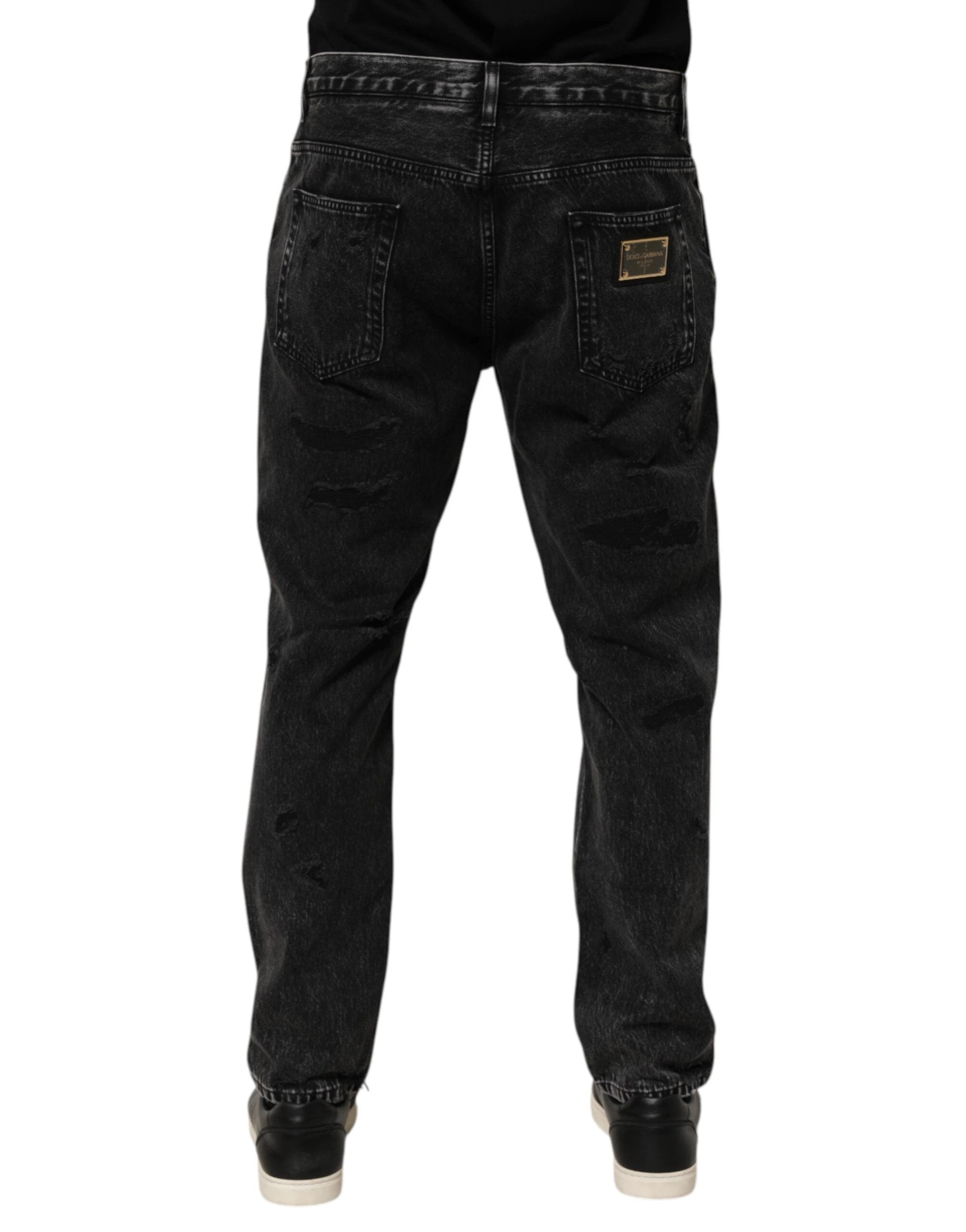 Dolce & Gabbana Black Washed Ripped Loose Cotton Denim Jeans by Dolce & Gabbana