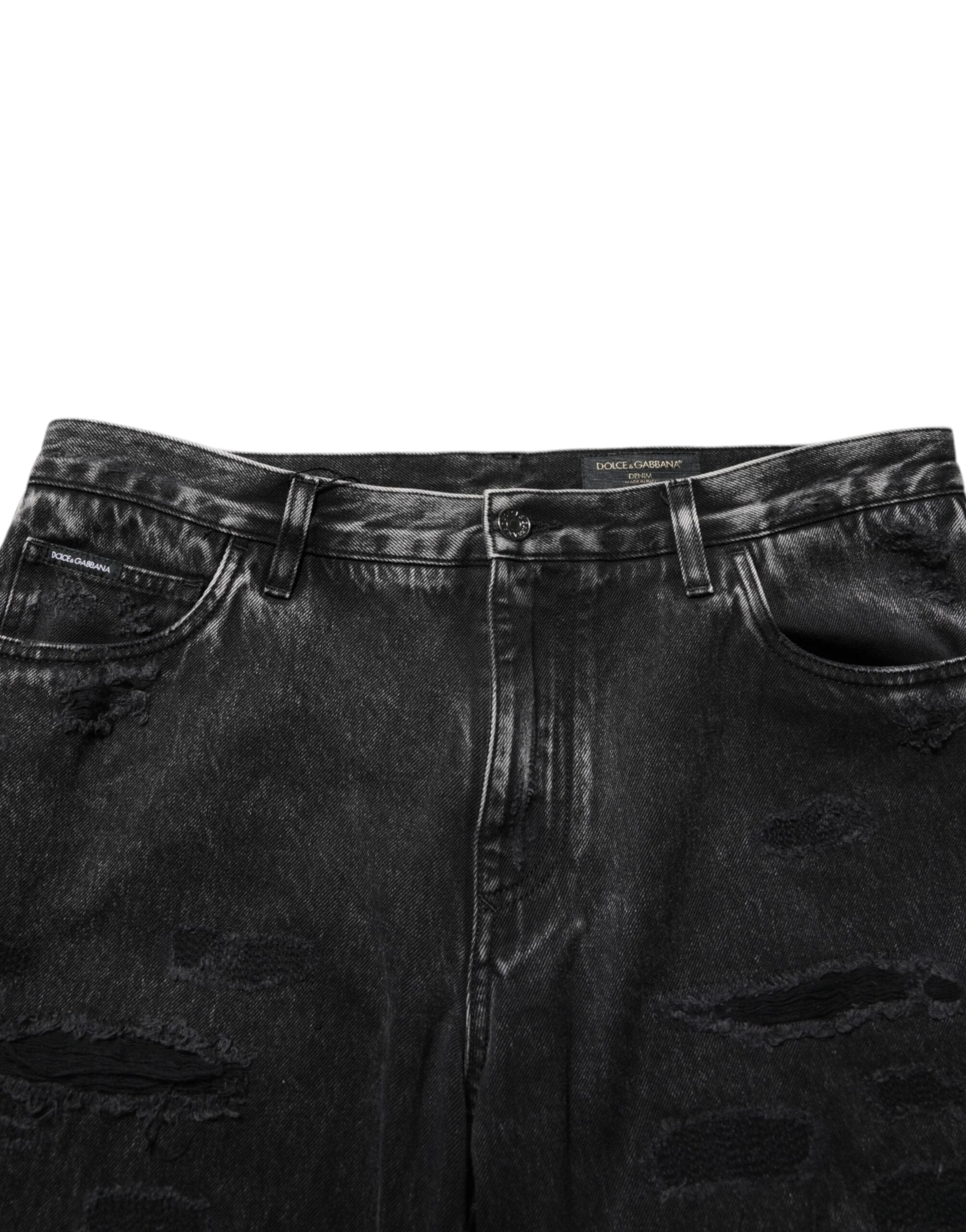 Dolce & Gabbana Black Washed Ripped Loose Cotton Denim Jeans by Dolce & Gabbana