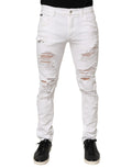 Dolce & Gabbana White Distressed Ripped Denim Trouser Jeans by Dolce & Gabbana