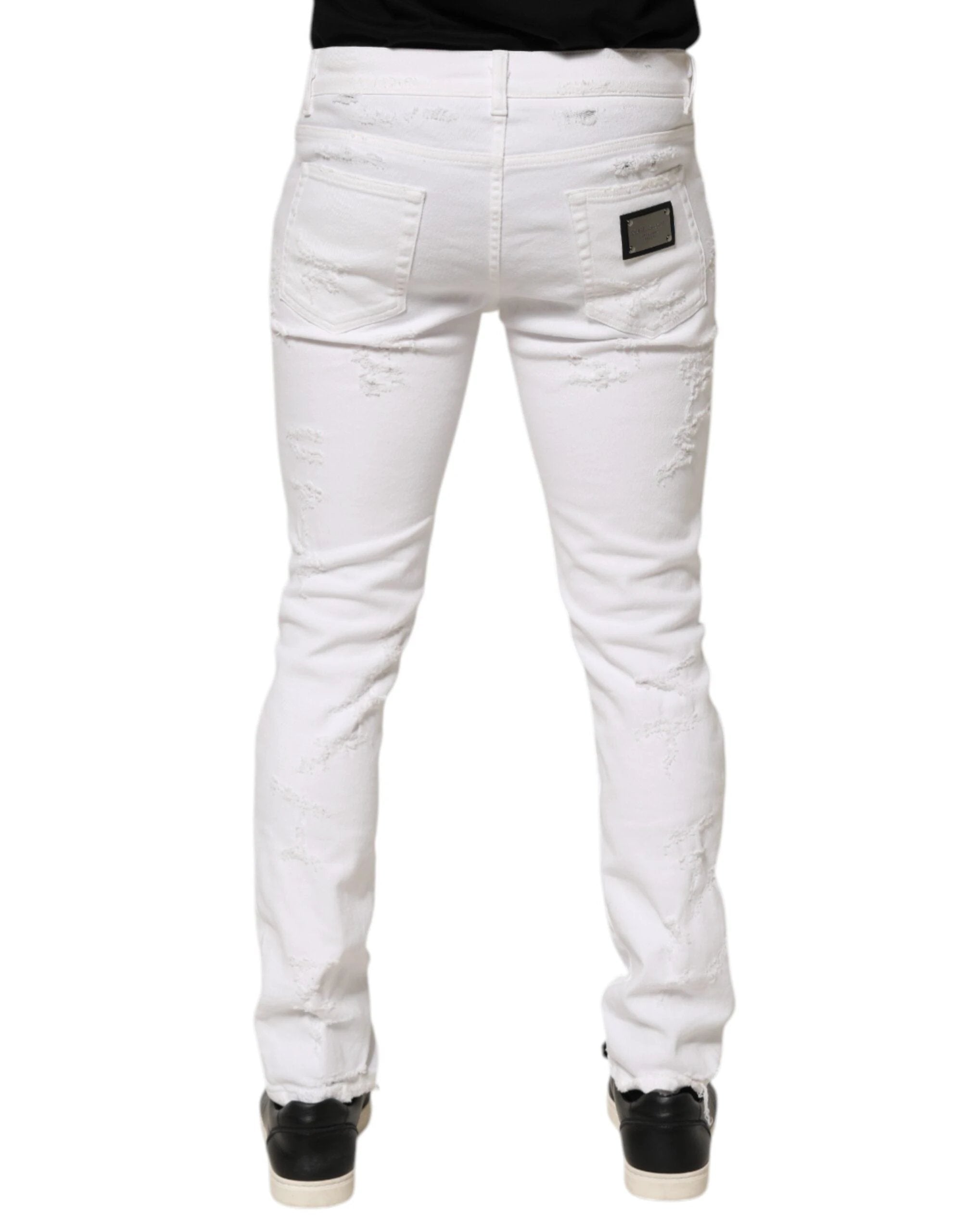 Dolce & Gabbana White Distressed Ripped Denim Trouser Jeans by Dolce & Gabbana