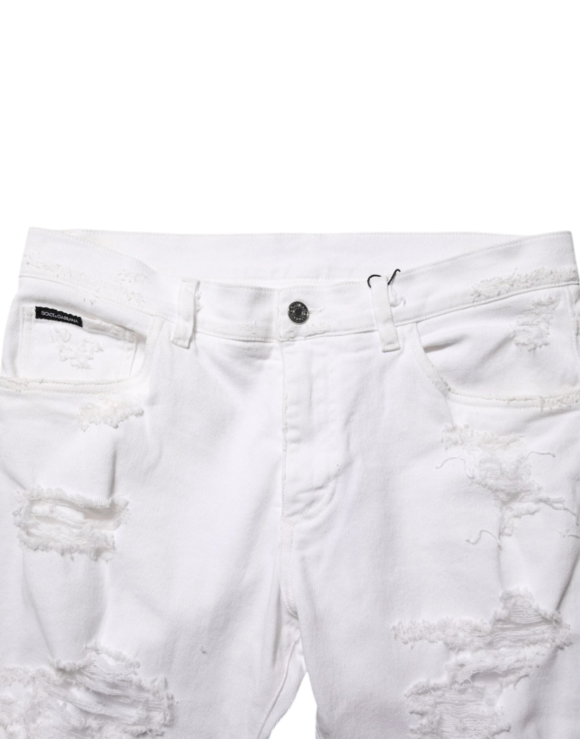 Dolce & Gabbana White Distressed Ripped Denim Trouser Jeans by Dolce & Gabbana