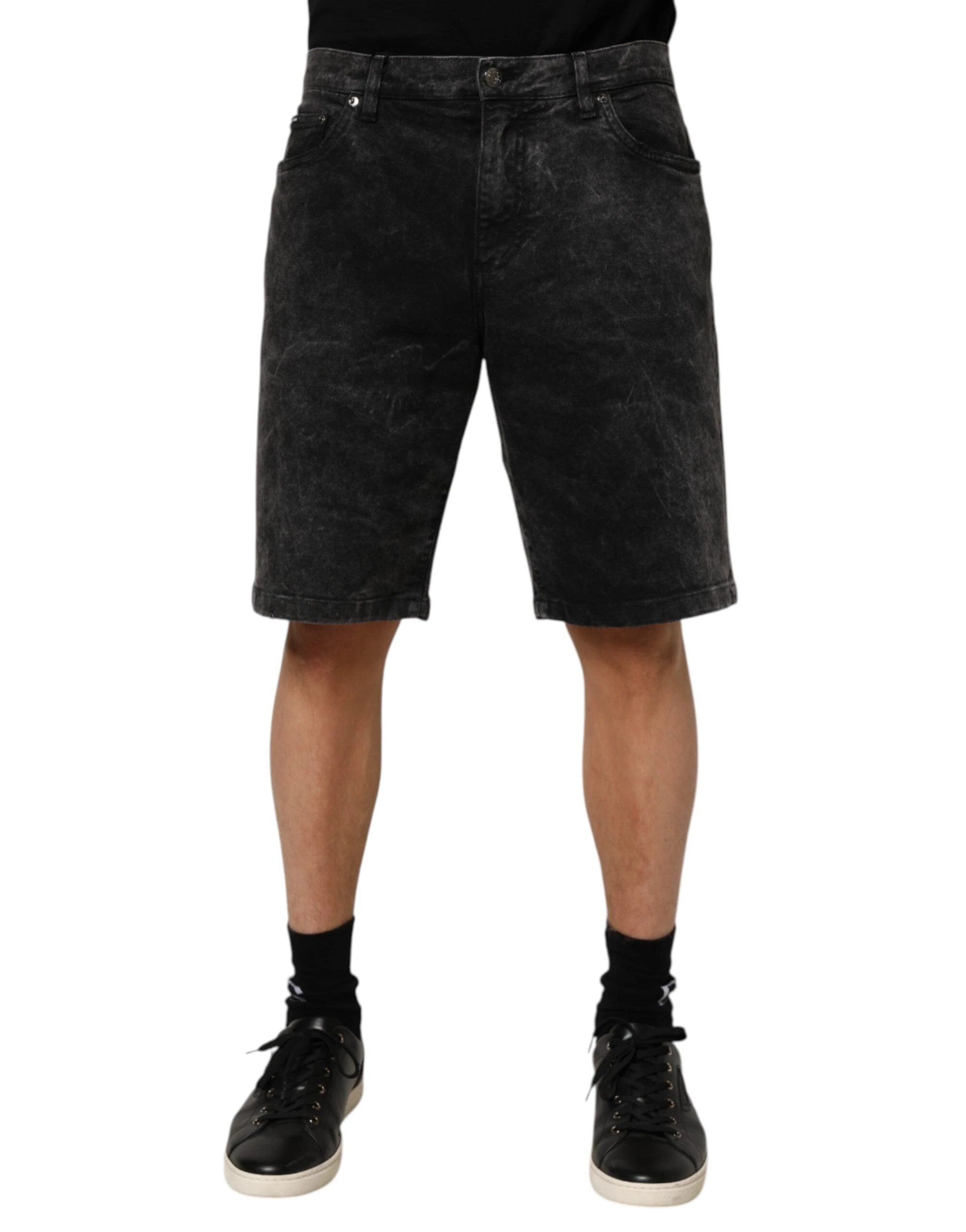 Dolce & Gabbana Black Cotton Mid Waist Denim Men Bermuda Short by Dolce & Gabbana