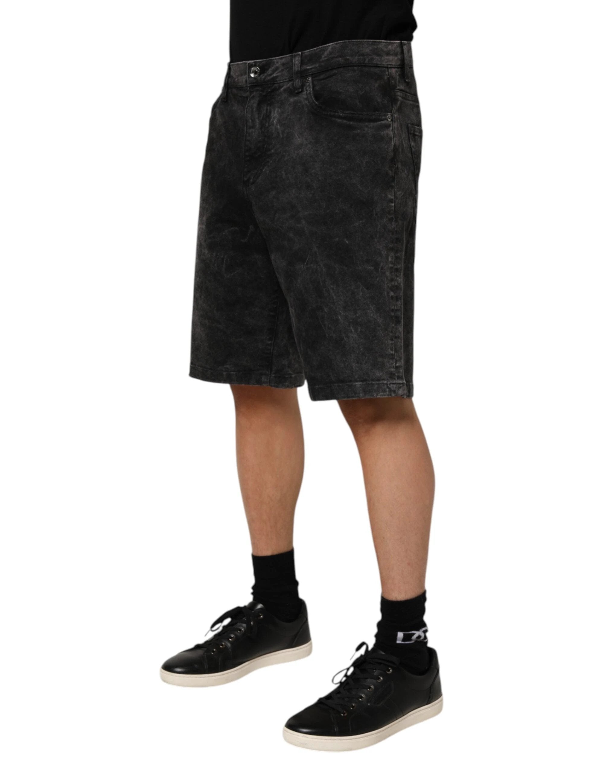 Dolce & Gabbana Black Cotton Mid Waist Denim Men Bermuda Short by Dolce & Gabbana