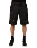 Dolce & Gabbana Black Cotton Tattered Denim Men Bermuda Short by Dolce & Gabbana