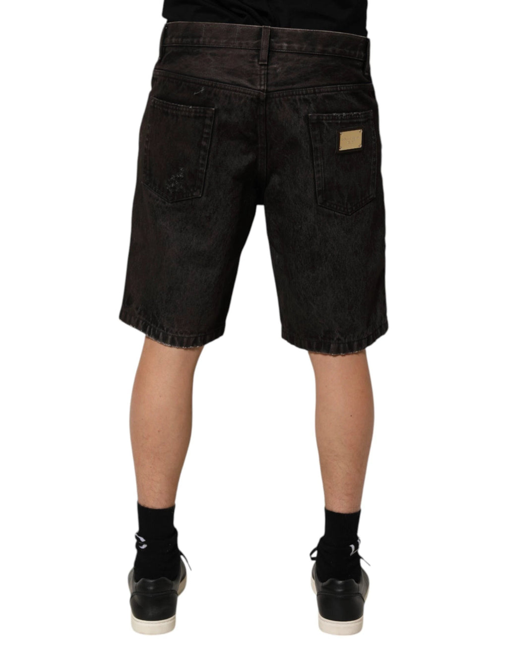 Dolce & Gabbana Black Cotton Tattered Denim Men Bermuda Short by Dolce & Gabbana