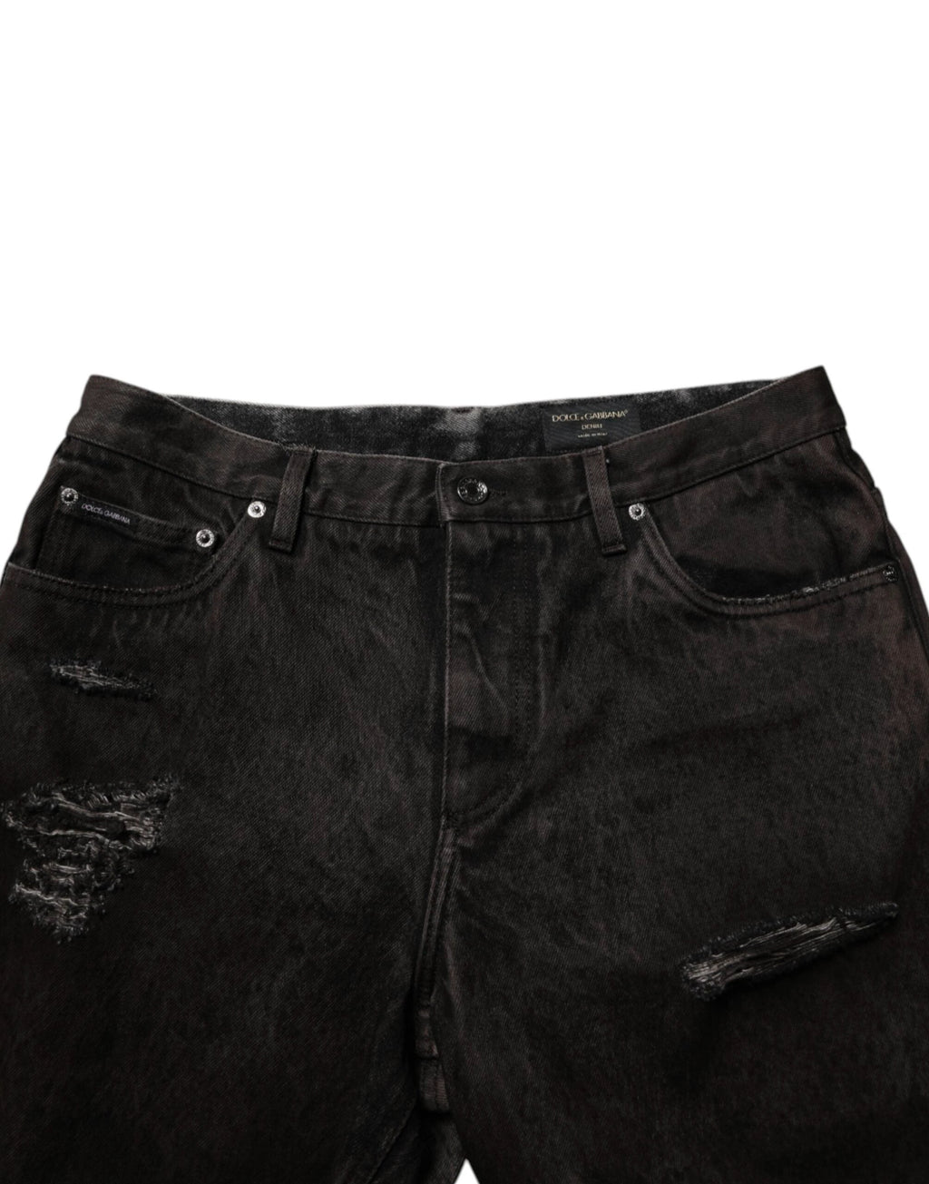 Dolce & Gabbana Black Cotton Tattered Denim Men Bermuda Short by Dolce & Gabbana