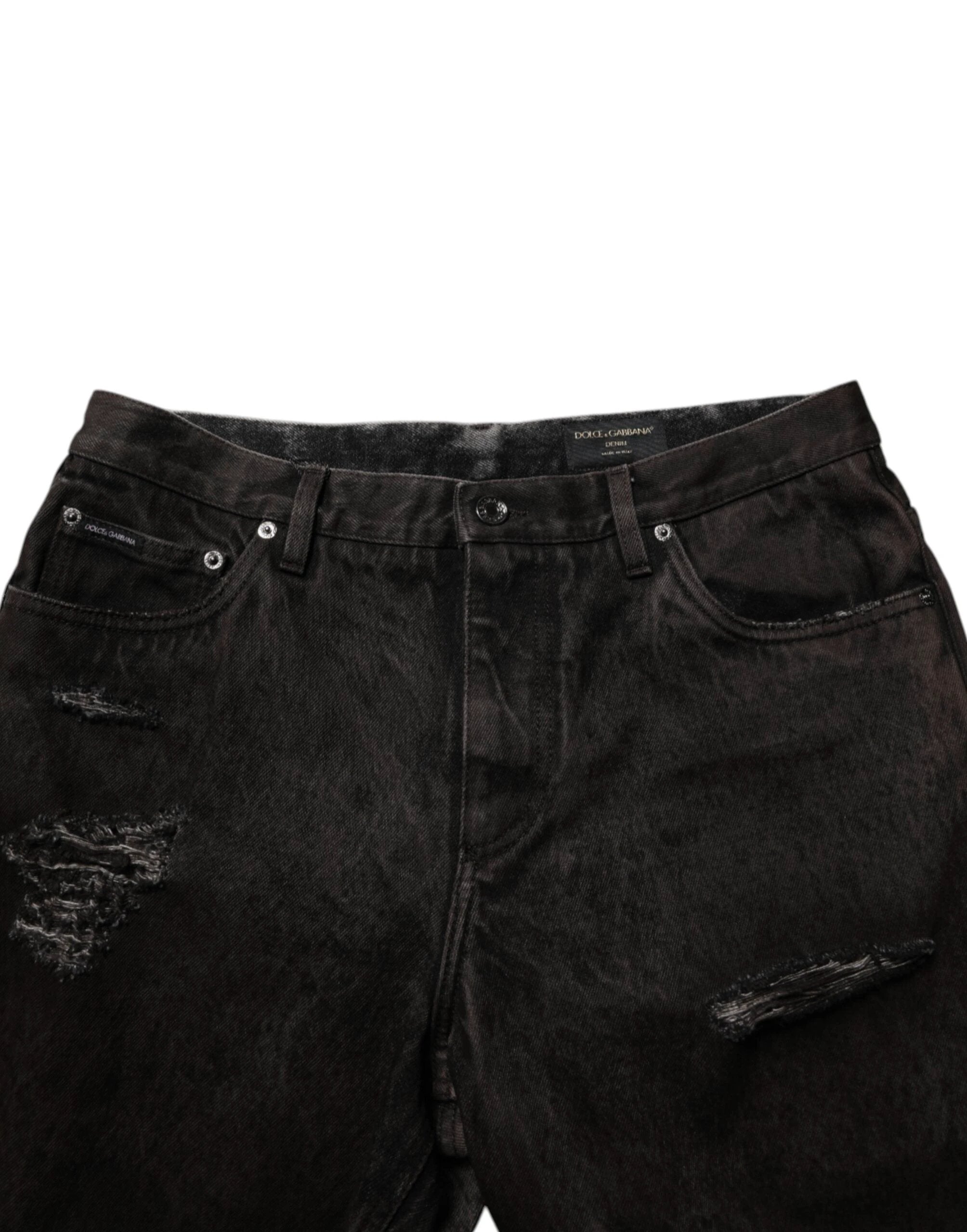Dolce & Gabbana Black Cotton Tattered Denim Men Bermuda Short by Dolce & Gabbana