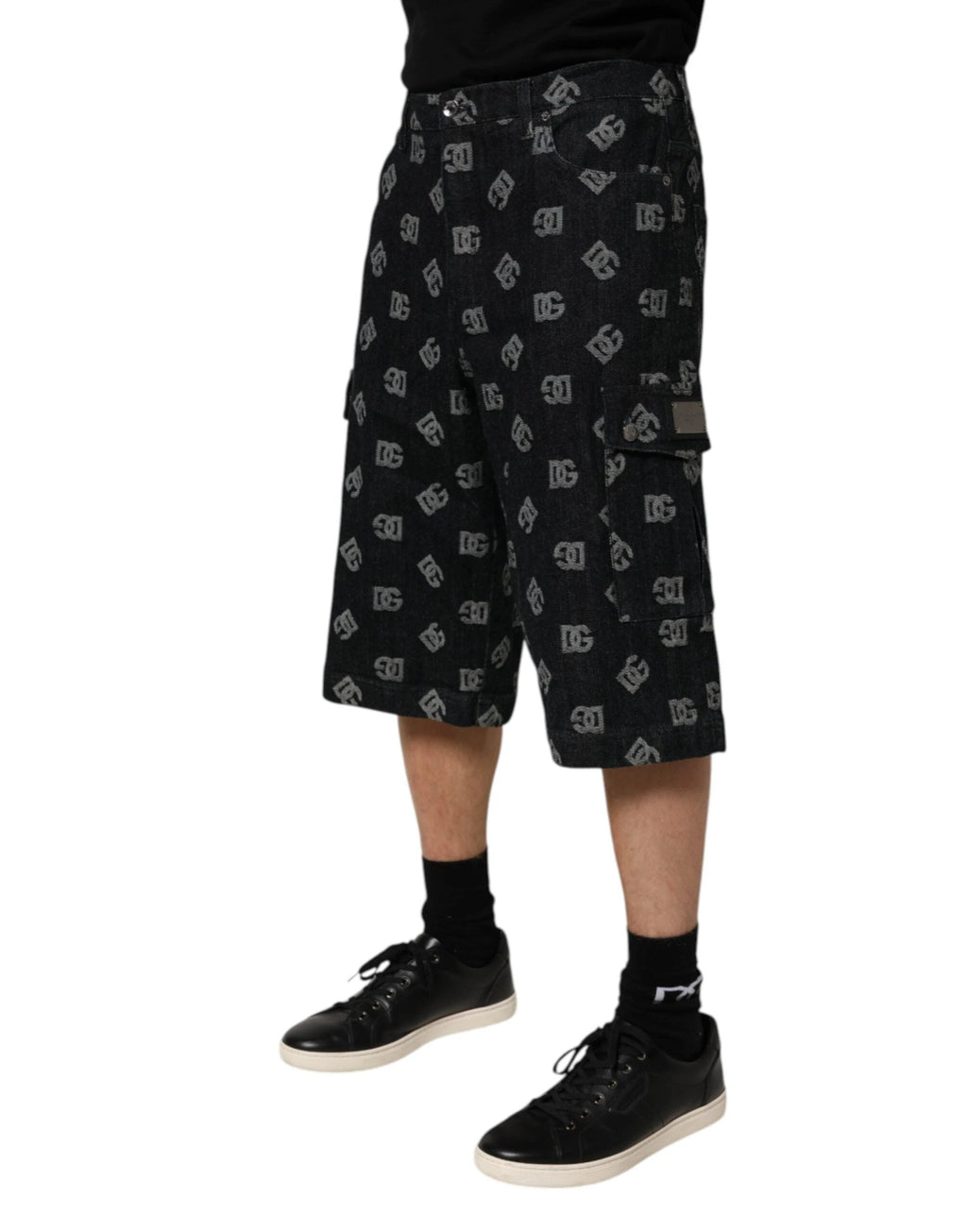 Dolce & Gabbana Black Monogram Denim Cargo Men Bermuda Short by Dolce & Gabbana