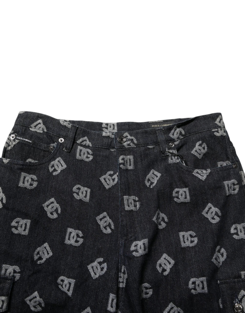 Dolce & Gabbana Black Monogram Denim Cargo Men Bermuda Short by Dolce & Gabbana