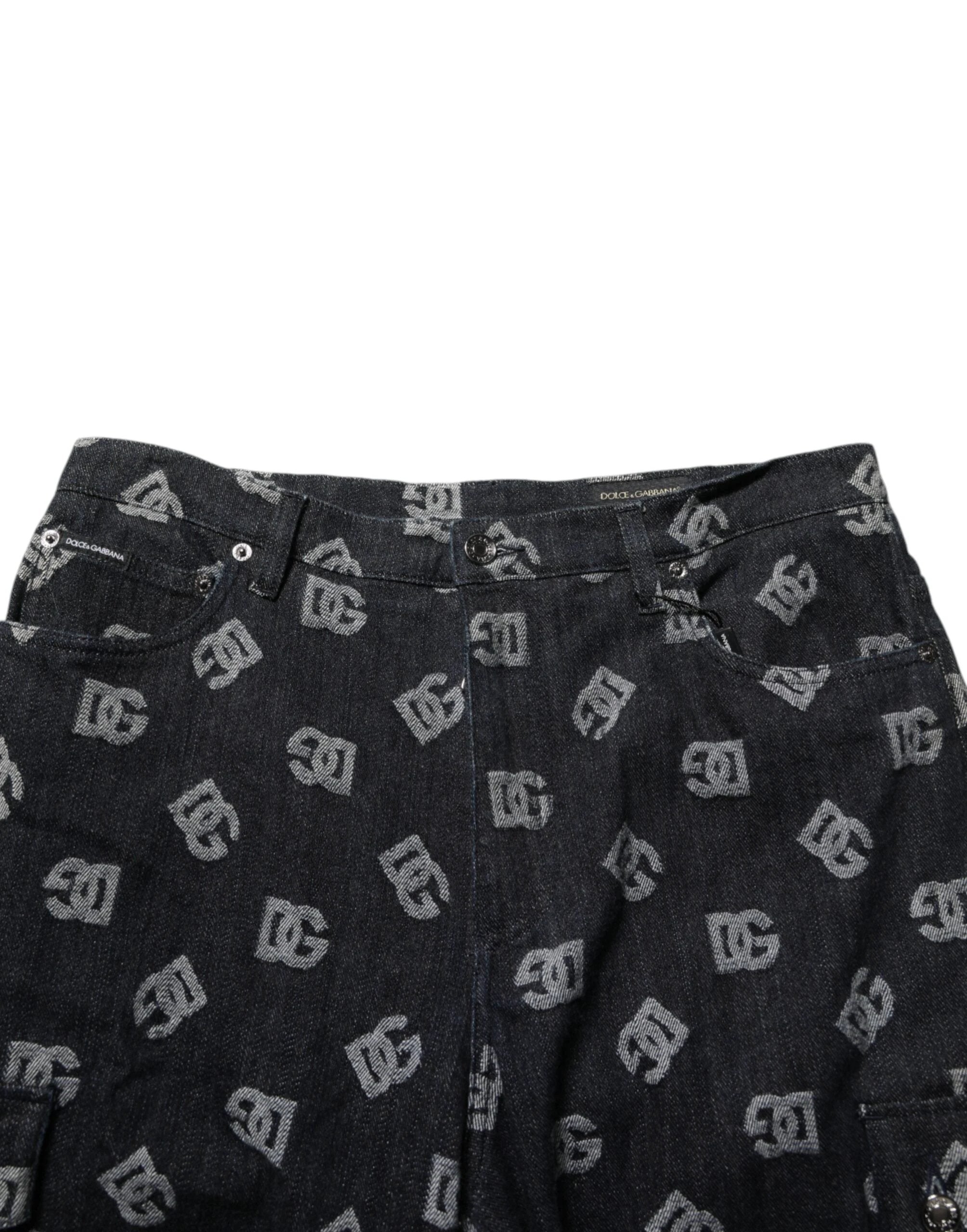 Dolce & Gabbana Black Monogram Denim Cargo Men Bermuda Short by Dolce & Gabbana
