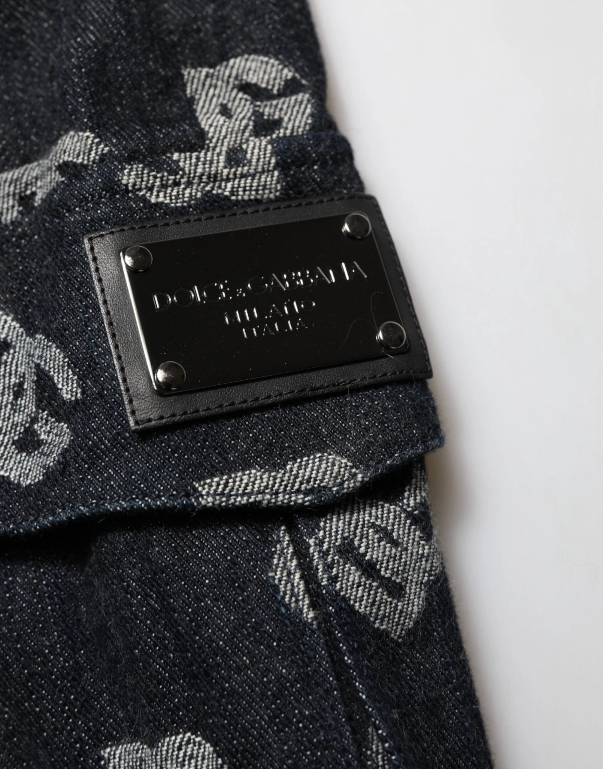 Dolce & Gabbana Black Monogram Denim Cargo Men Bermuda Short by Dolce & Gabbana