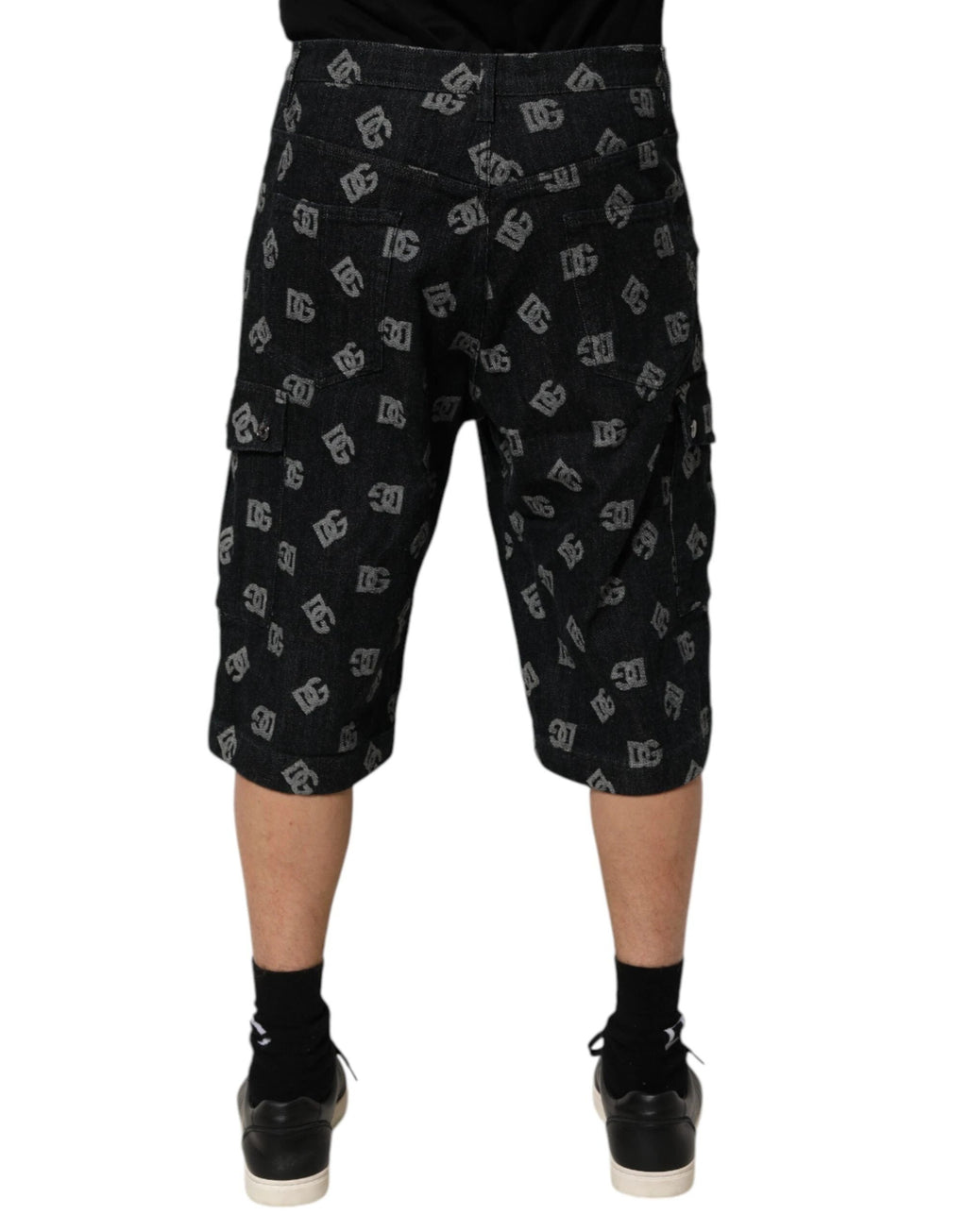Dolce & Gabbana Black Monogram Denim Cargo Men Bermuda Short by Dolce & Gabbana
