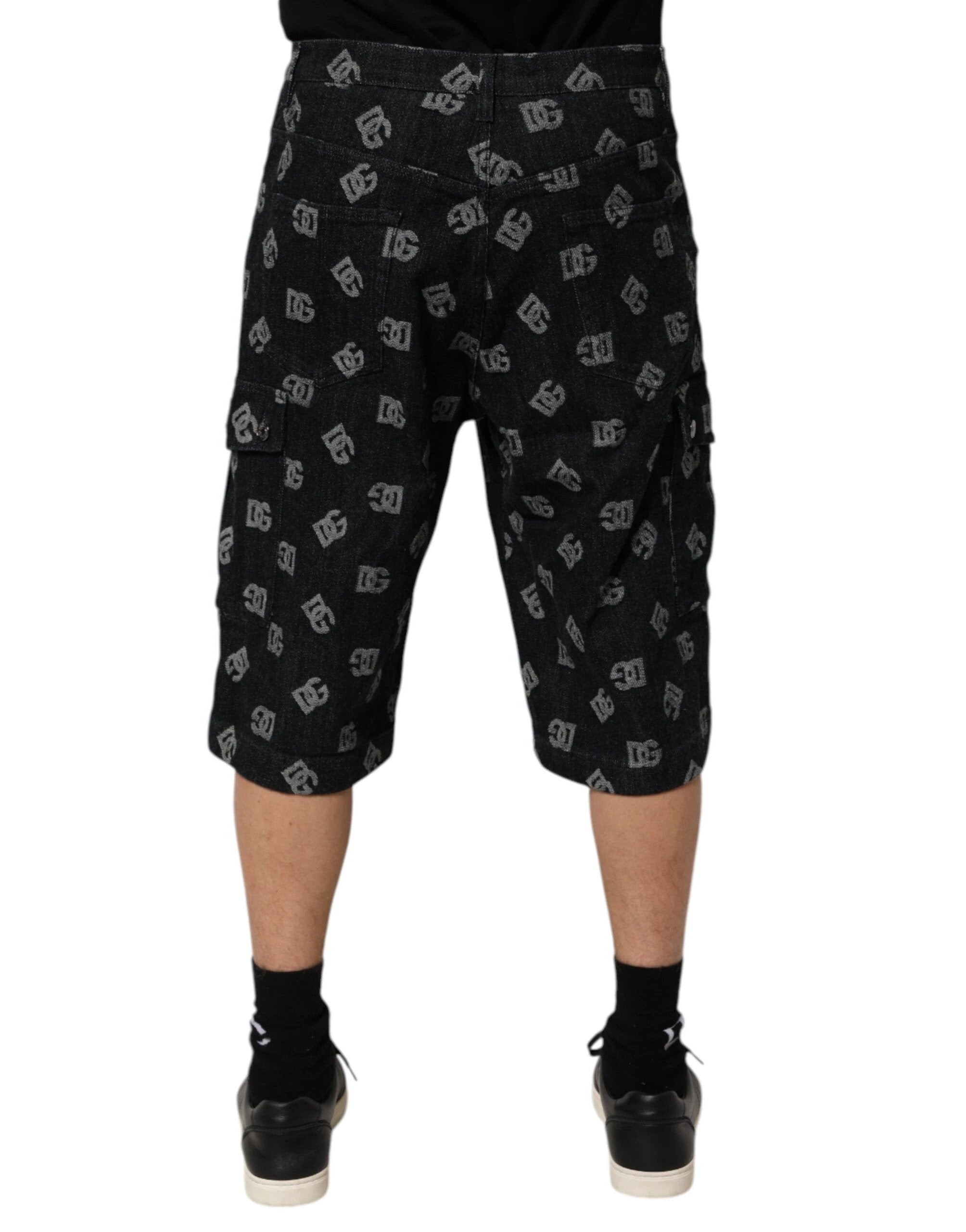 Dolce & Gabbana Black Monogram Denim Cargo Men Bermuda Short by Dolce & Gabbana