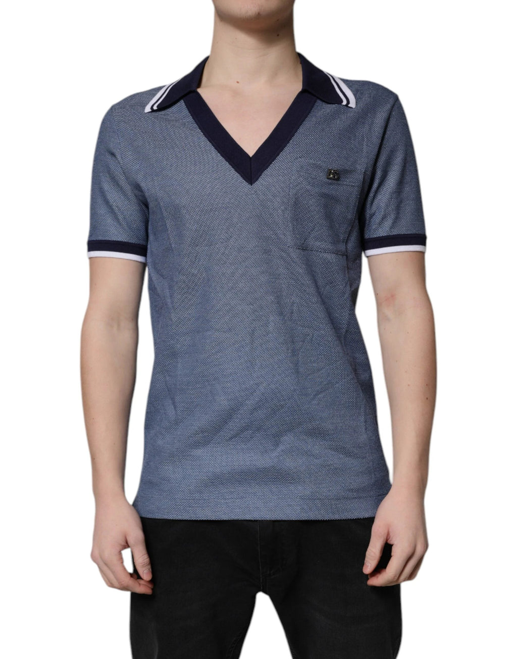 Dolce & Gabbana Blue Collared V-neck Silk Blend Polo T-shirt by Dolce & Gabbana
