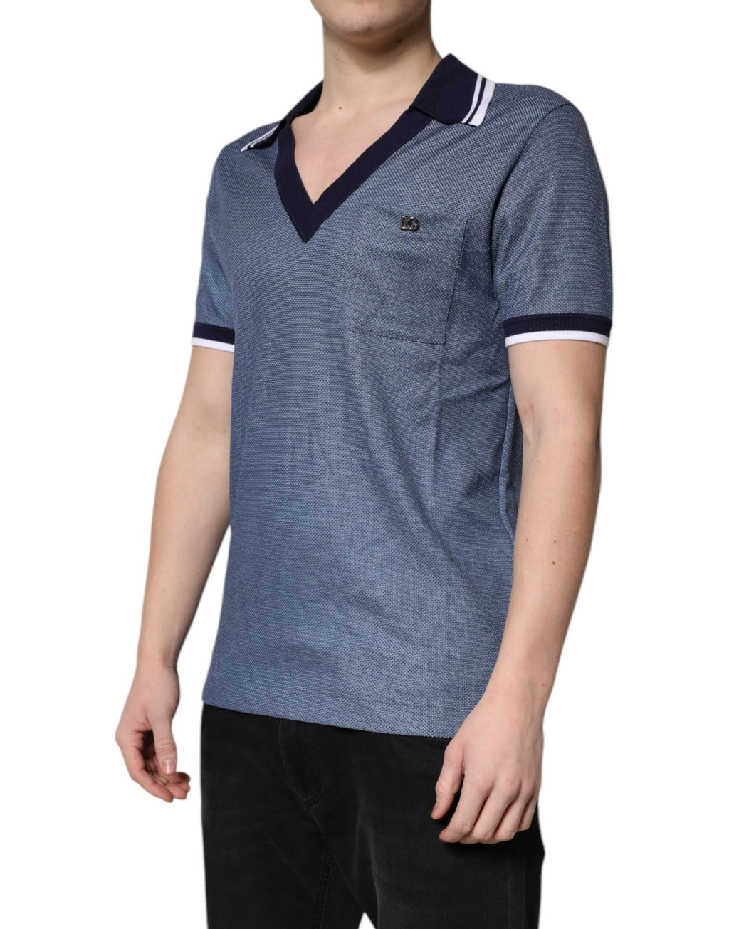 Dolce & Gabbana Blue Collared V-neck Silk Blend Polo T-shirt by Dolce & Gabbana
