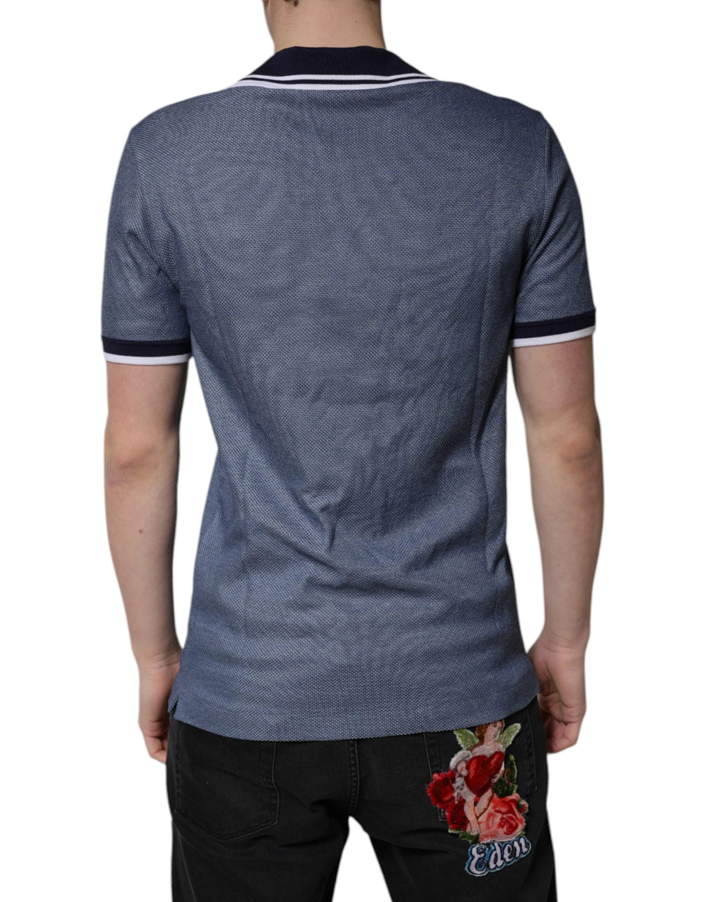 Dolce & Gabbana Blue Collared V-neck Silk Blend Polo T-shirt by Dolce & Gabbana