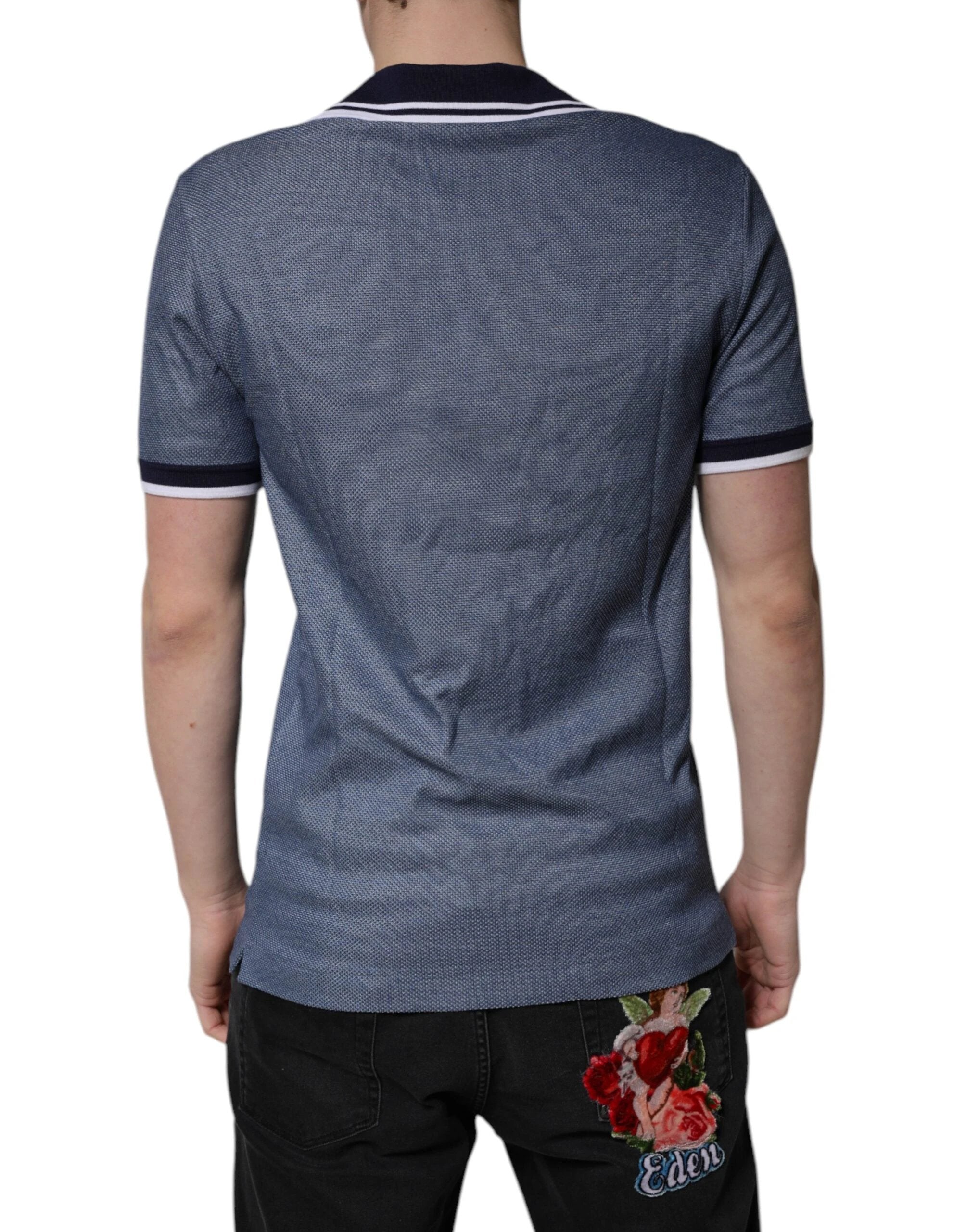 Dolce & Gabbana Blue Collared V-neck Silk Blend Polo T-shirt by Dolce & Gabbana