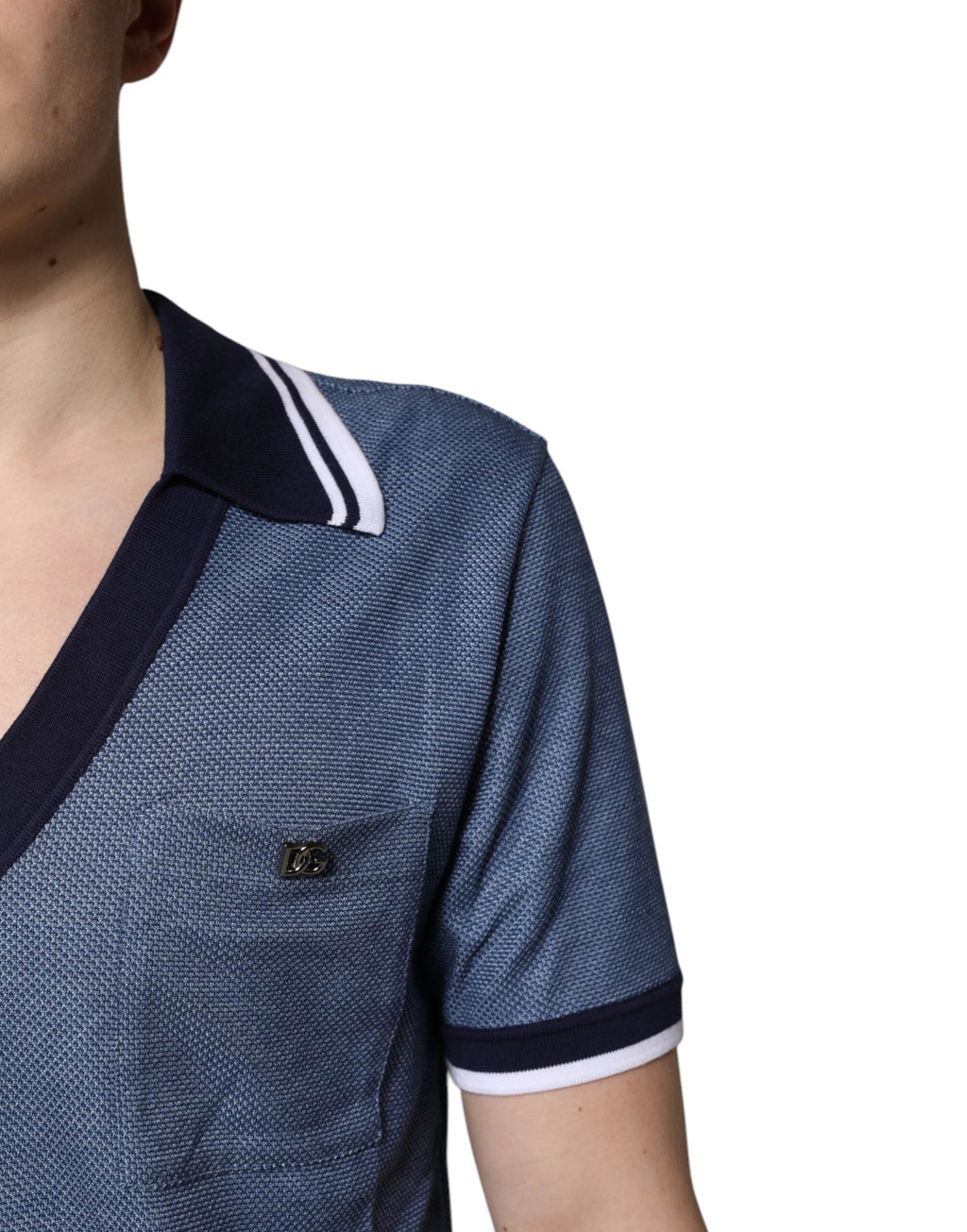 Dolce & Gabbana Blue Collared V-neck Silk Blend Polo T-shirt by Dolce & Gabbana
