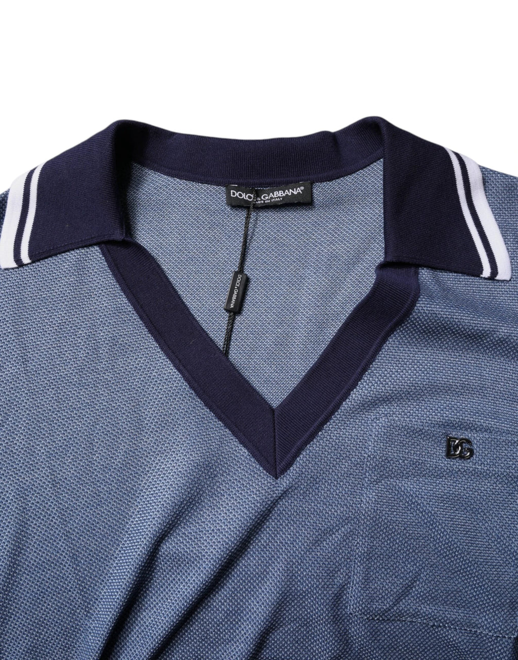 Dolce & Gabbana Blue Collared V-neck Silk Blend Polo T-shirt by Dolce & Gabbana