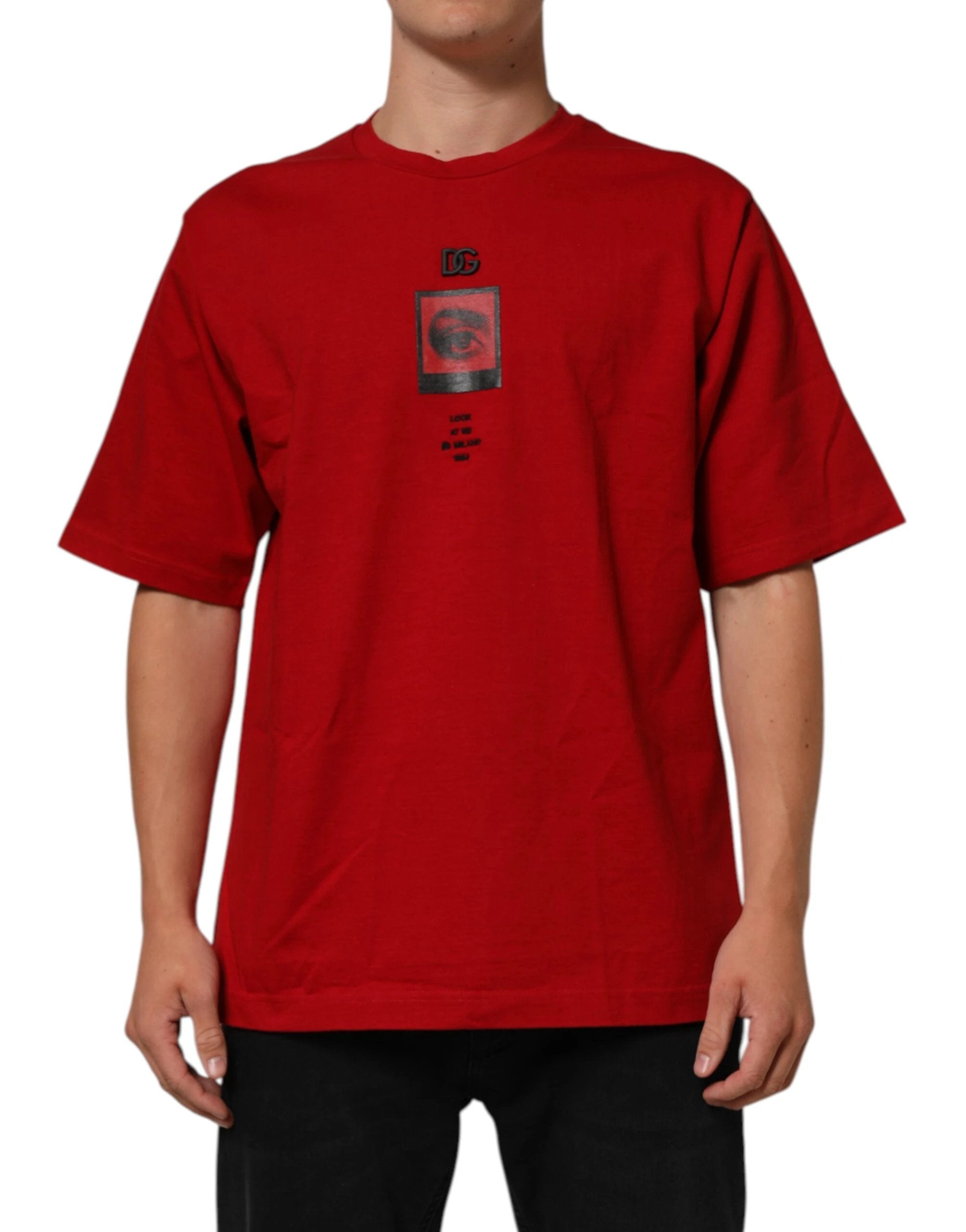 Dolce & Gabbana Red Logo Eye Print Cotton Short Sleeve T-shirt by Dolce & Gabbana