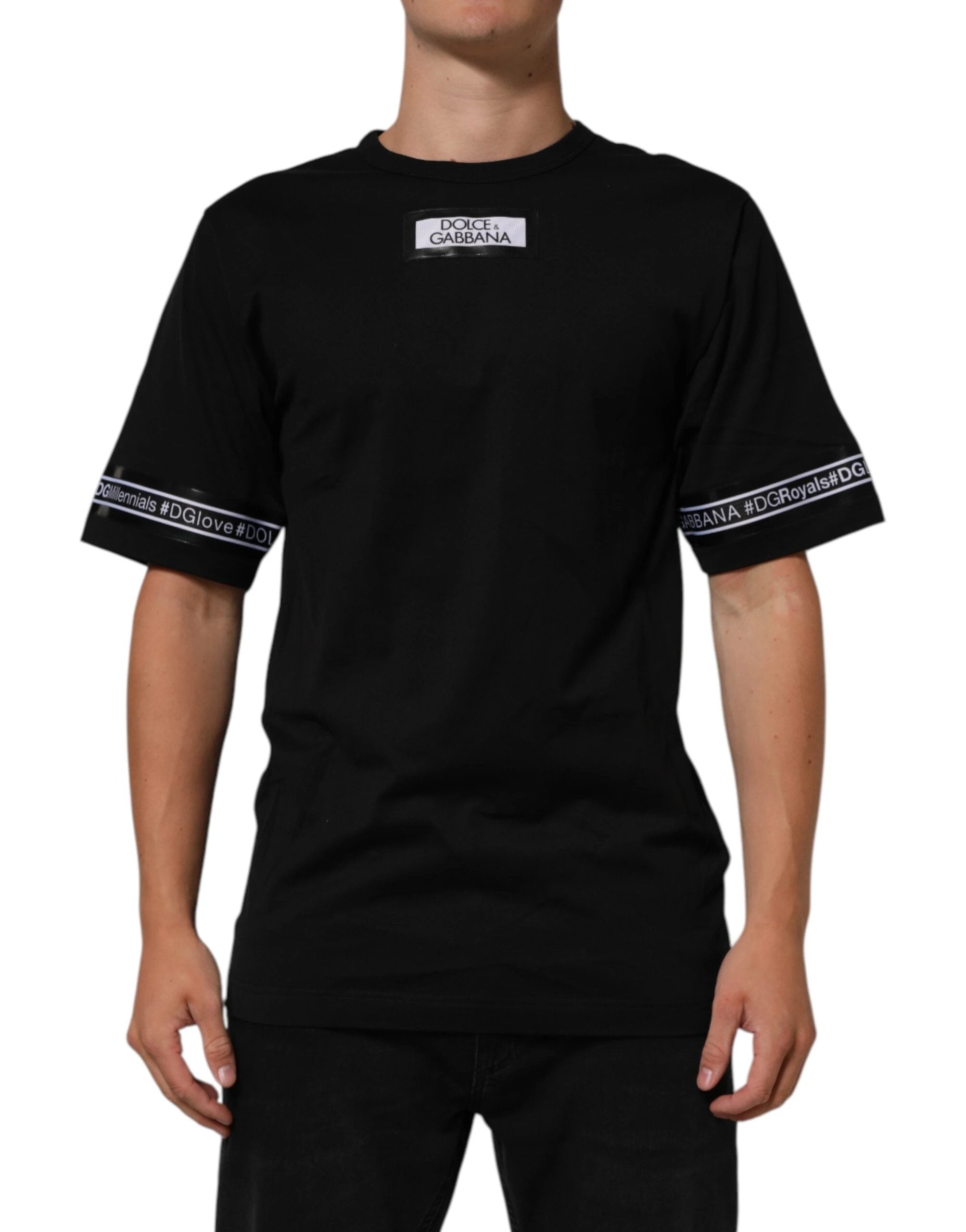 Dolce & Gabbana Black DGRoyals Cotton Men Crew Neck IT T-shirt by Dolce & Gabbana