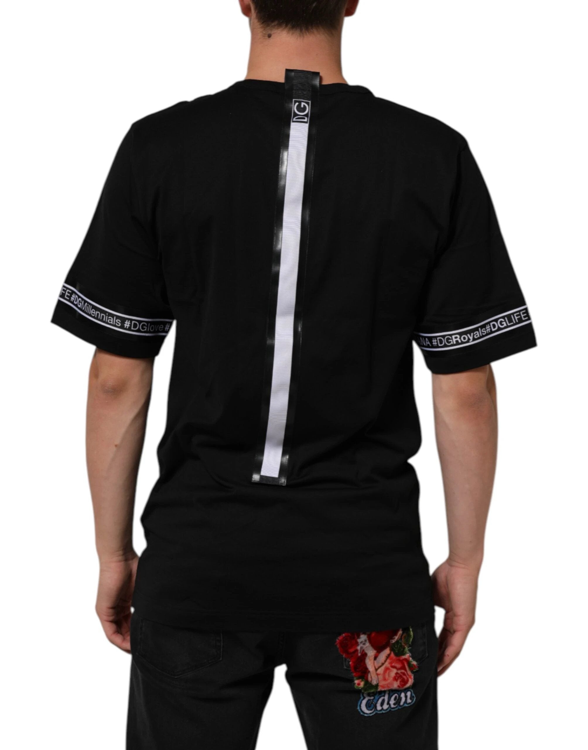 Dolce & Gabbana Black DGRoyals Cotton Men Crew Neck IT T-shirt by Dolce & Gabbana