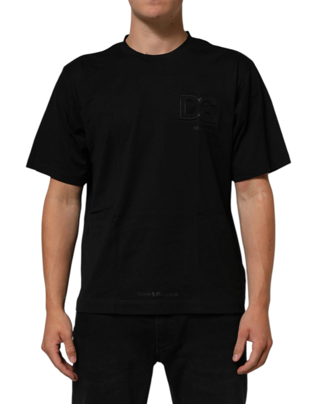 Dolce & Gabbana Black Logo Patch Cotton Men Crew Neck T-shirt by Dolce & Gabbana