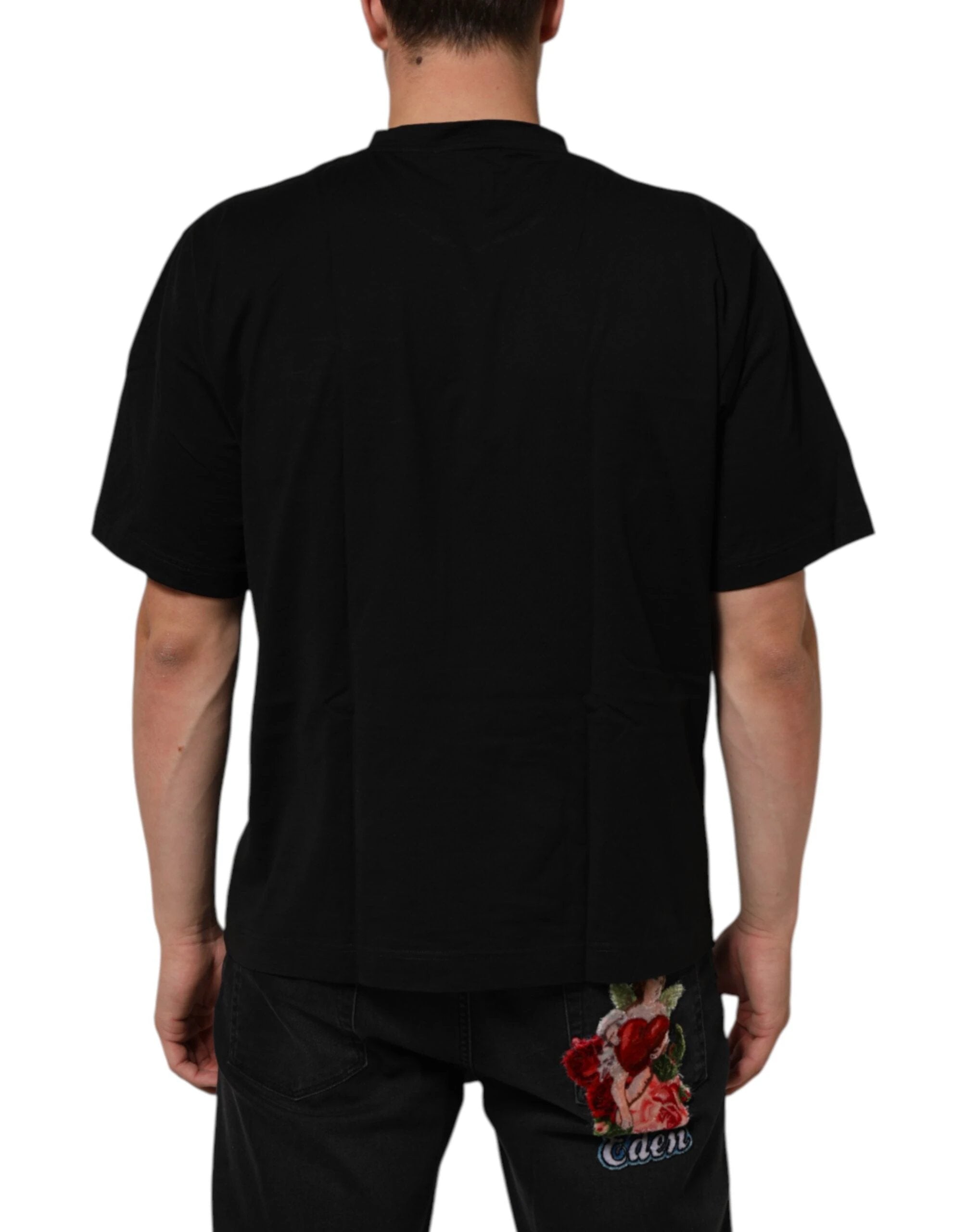 Dolce & Gabbana Black Logo Patch Cotton Men Crew Neck T-shirt by Dolce & Gabbana