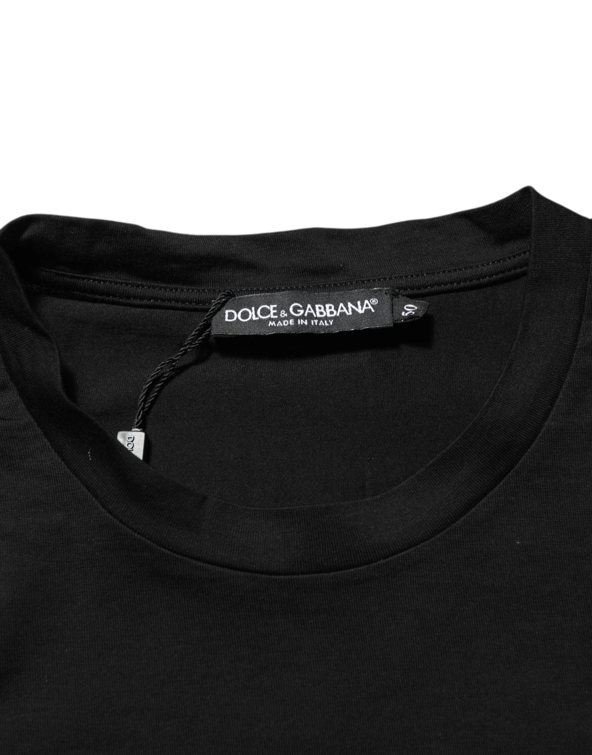 Dolce & Gabbana Black Logo Patch Cotton Men Crew Neck T-shirt by Dolce & Gabbana