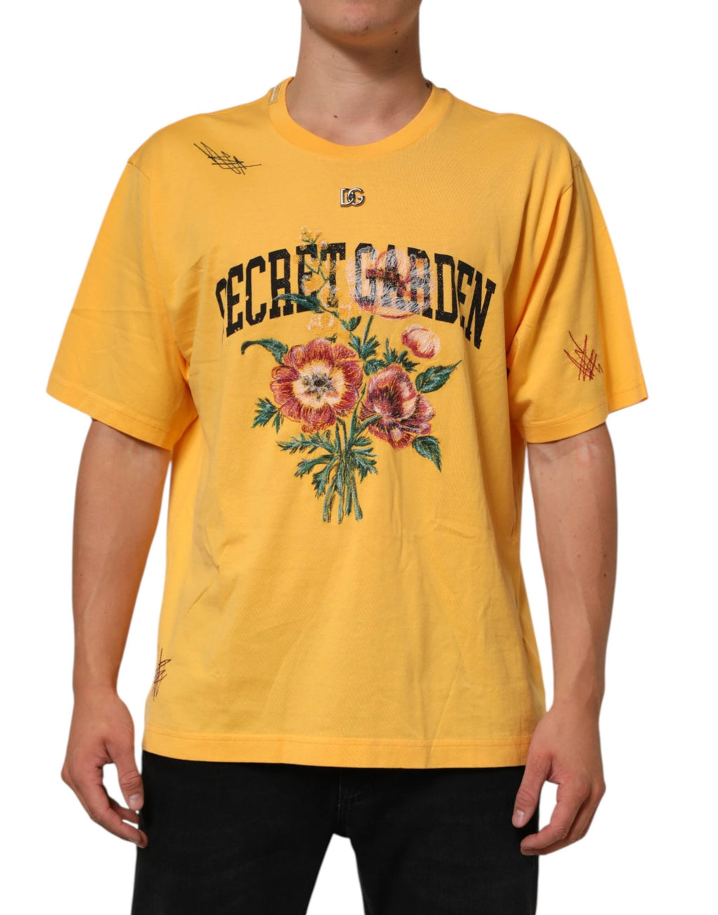 Dolce & Gabbana Yellow Secret Graden Floral Cotton CrewNeck T-shirt by Dolce & Gabbana