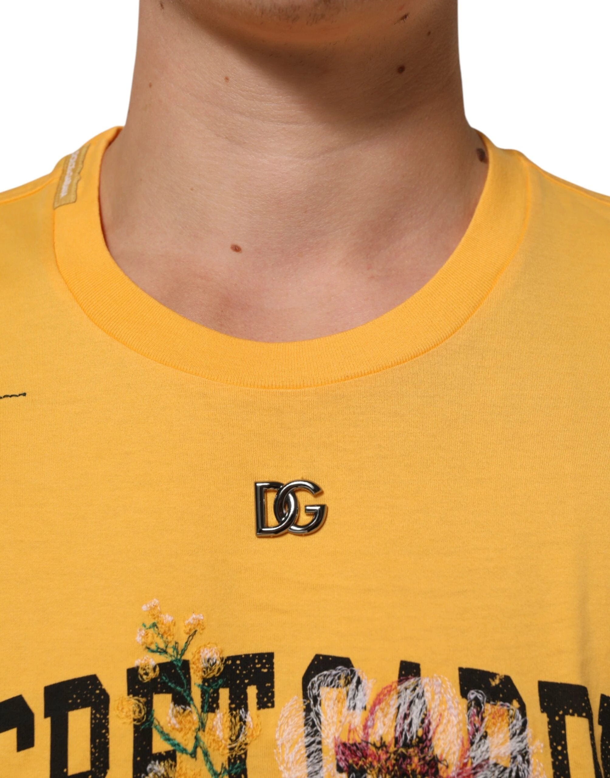 Dolce & Gabbana Yellow Secret Graden Floral Cotton CrewNeck T-shirt by Dolce & Gabbana