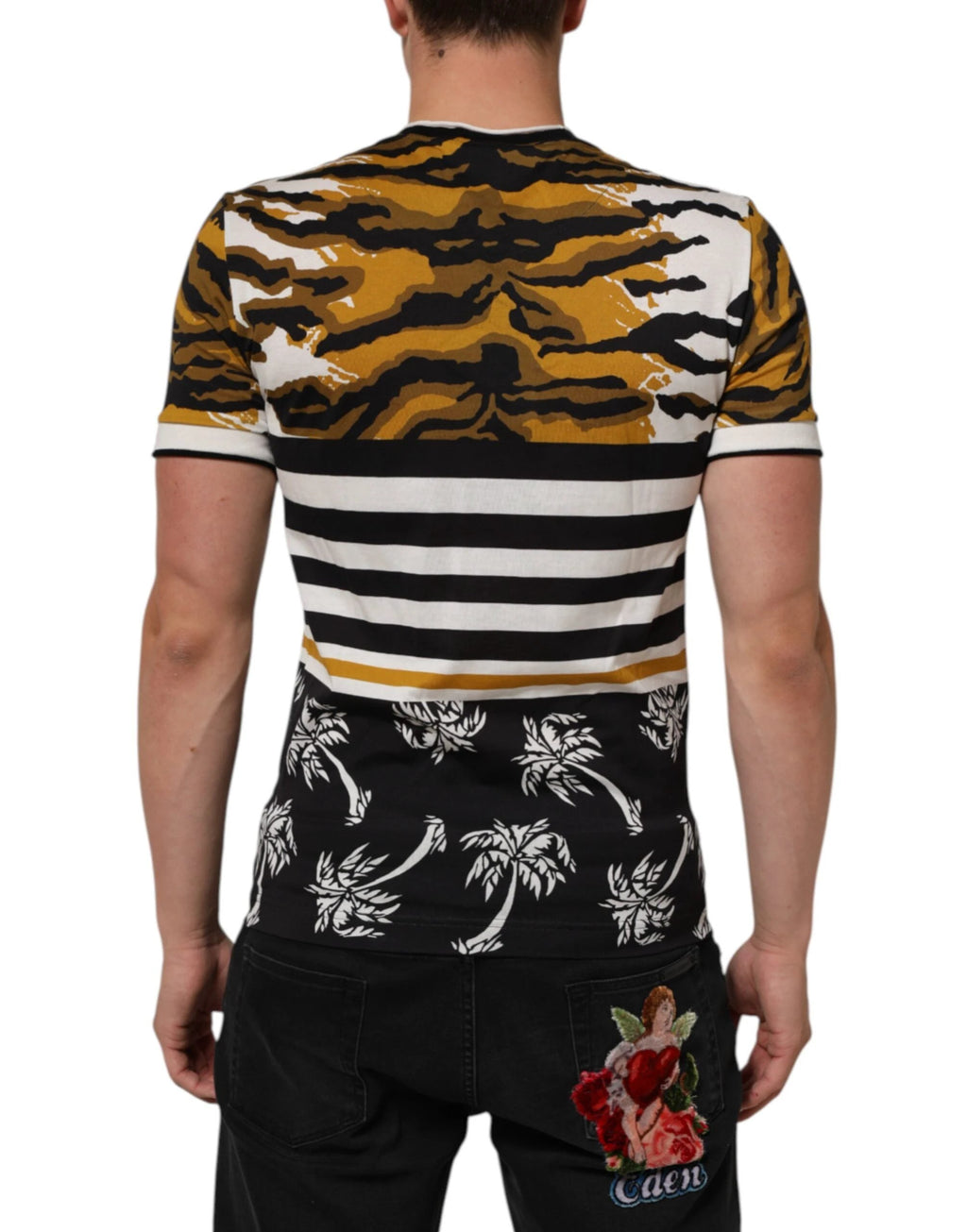 Dolce & Gabbana Multicolor Leopard Palm Leaf Men Crew Neck T-shirt by Dolce & Gabbana