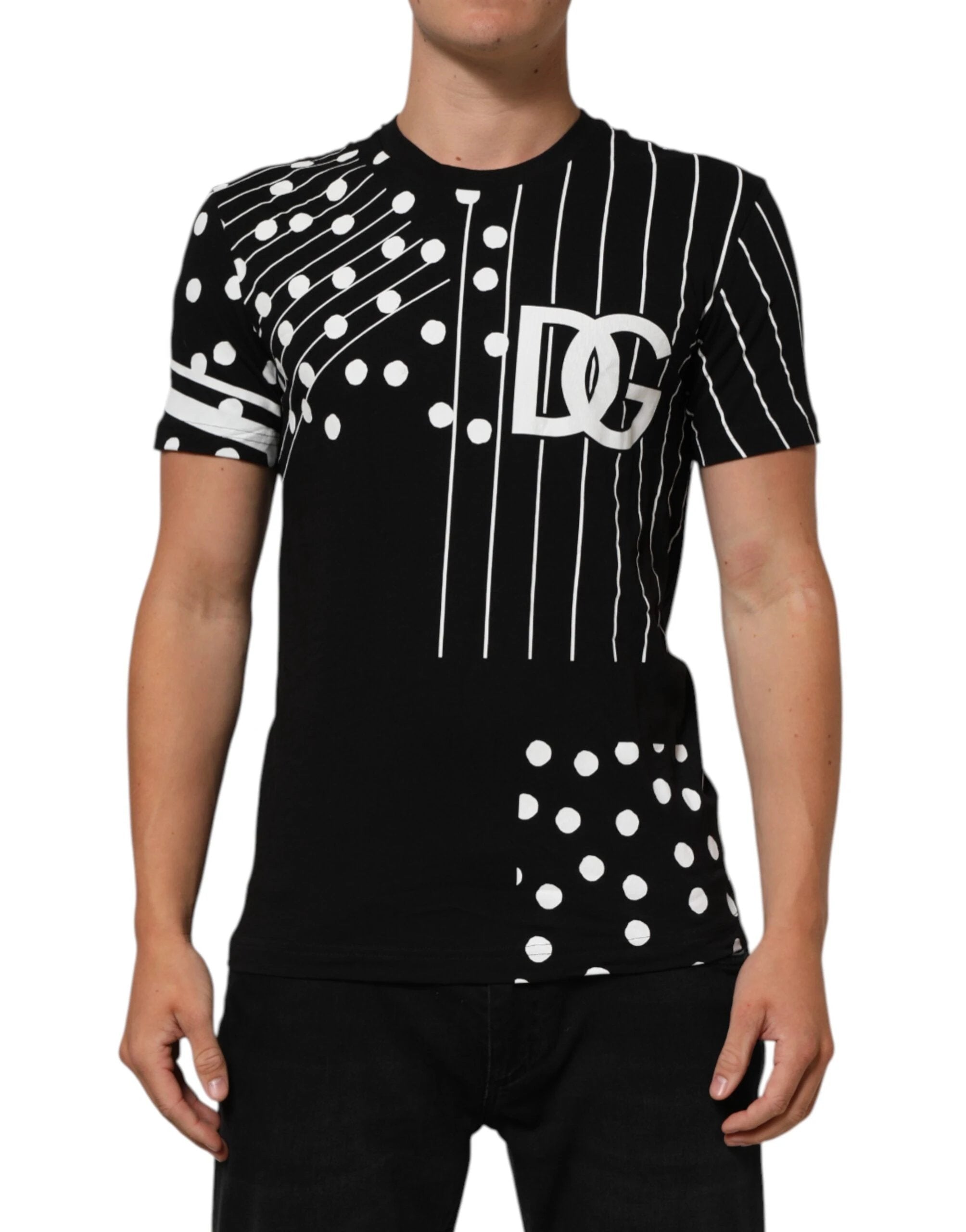 Dolce & Gabbana Black Cotton Polka Dots Round Neck T-shirt by Dolce & Gabbana