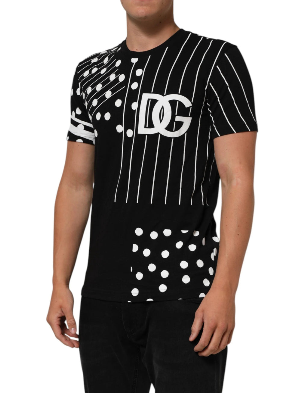 Dolce & Gabbana Black Cotton Polka Dots Round Neck T-shirt by Dolce & Gabbana